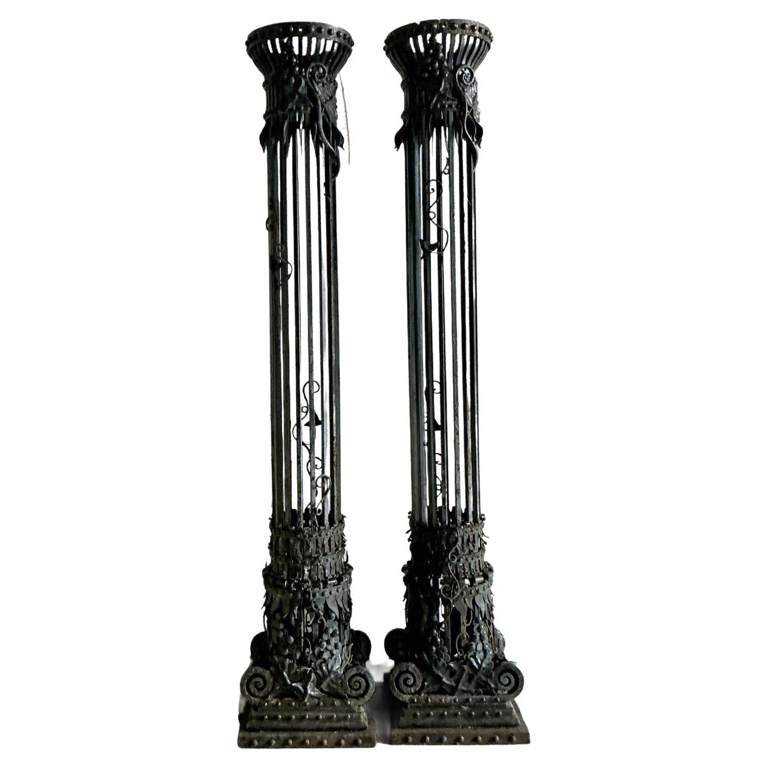 Vintage Neoclassical Wrought Iron Columns - A Pair For Sale