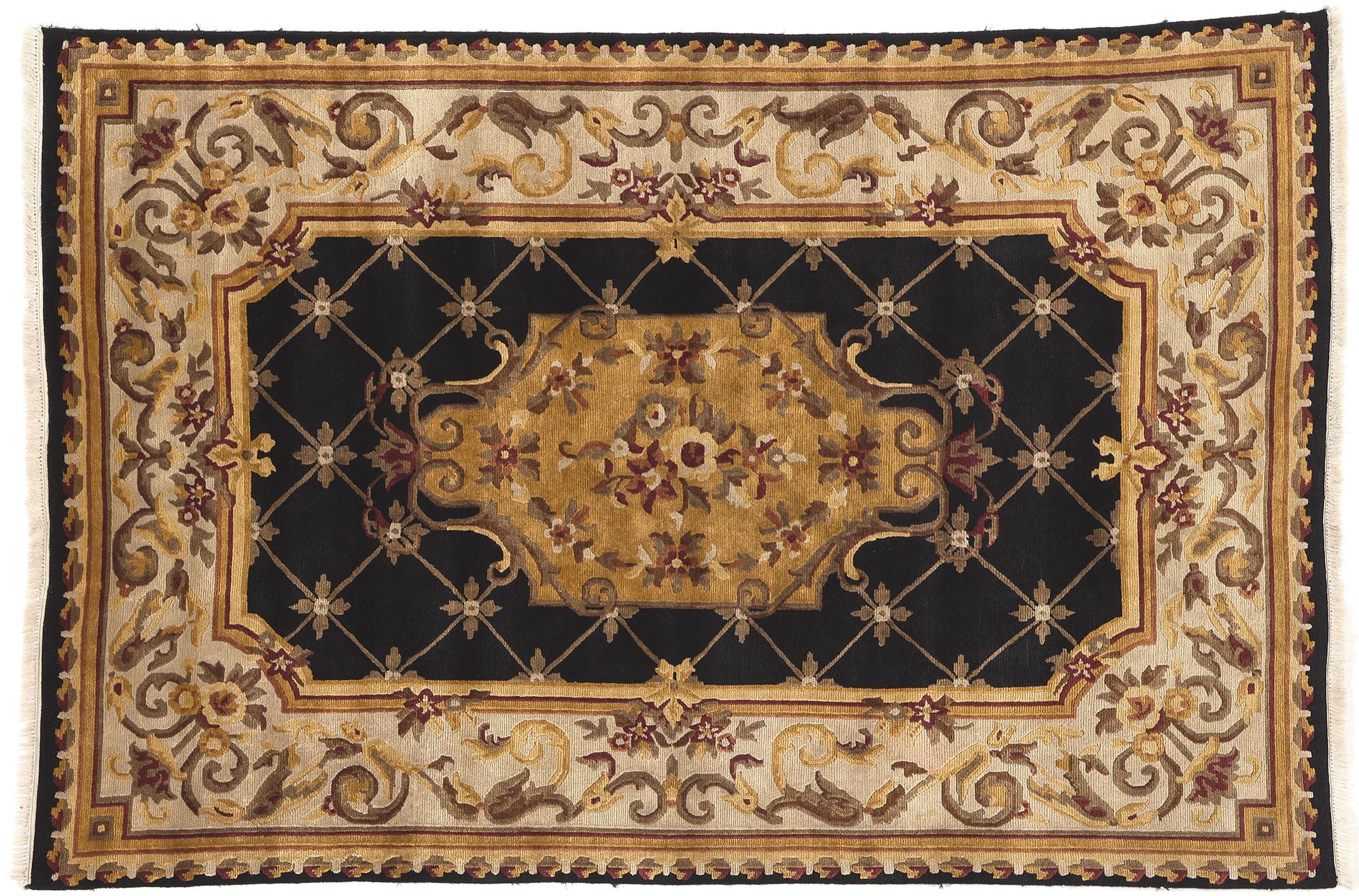 Nepalesischer Savonnerie Tibetischer Teppich im Vintage-Stil mit Aubusson-Design im Angebot 4