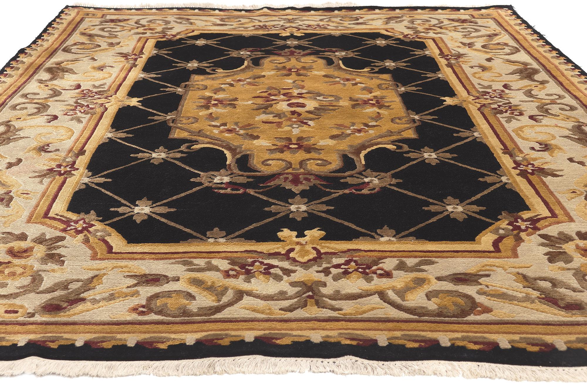 Hand-Knotted Vintage Nepalese Savonnerie Tibetan Rug with Aubusson Design For Sale