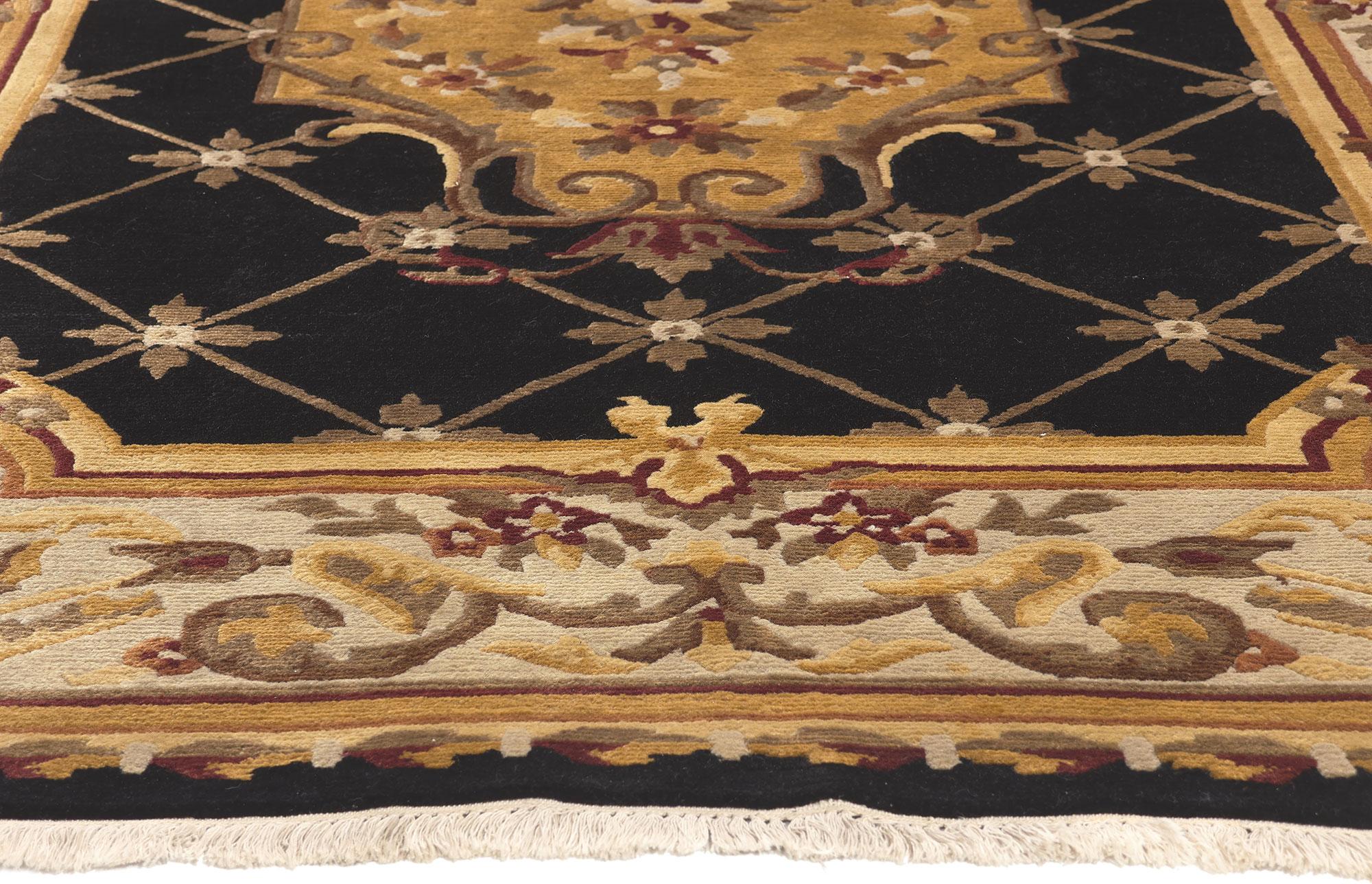 Nepalesischer Savonnerie Tibetischer Teppich im Vintage-Stil mit Aubusson-Design im Zustand „Gut“ im Angebot in Dallas, TX