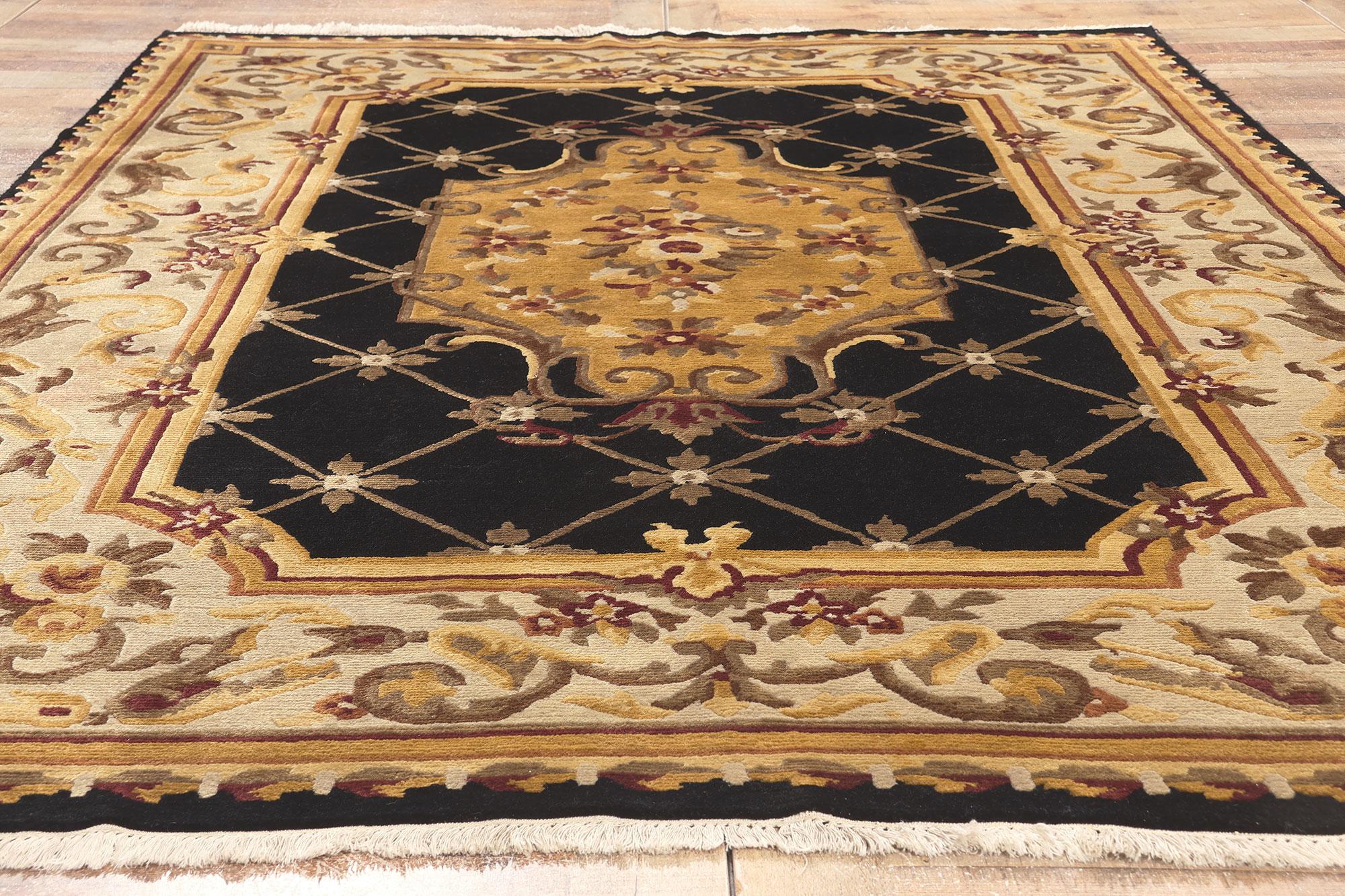 Vintage Nepalese Savonnerie Tibetan Rug with Aubusson Design For Sale 2