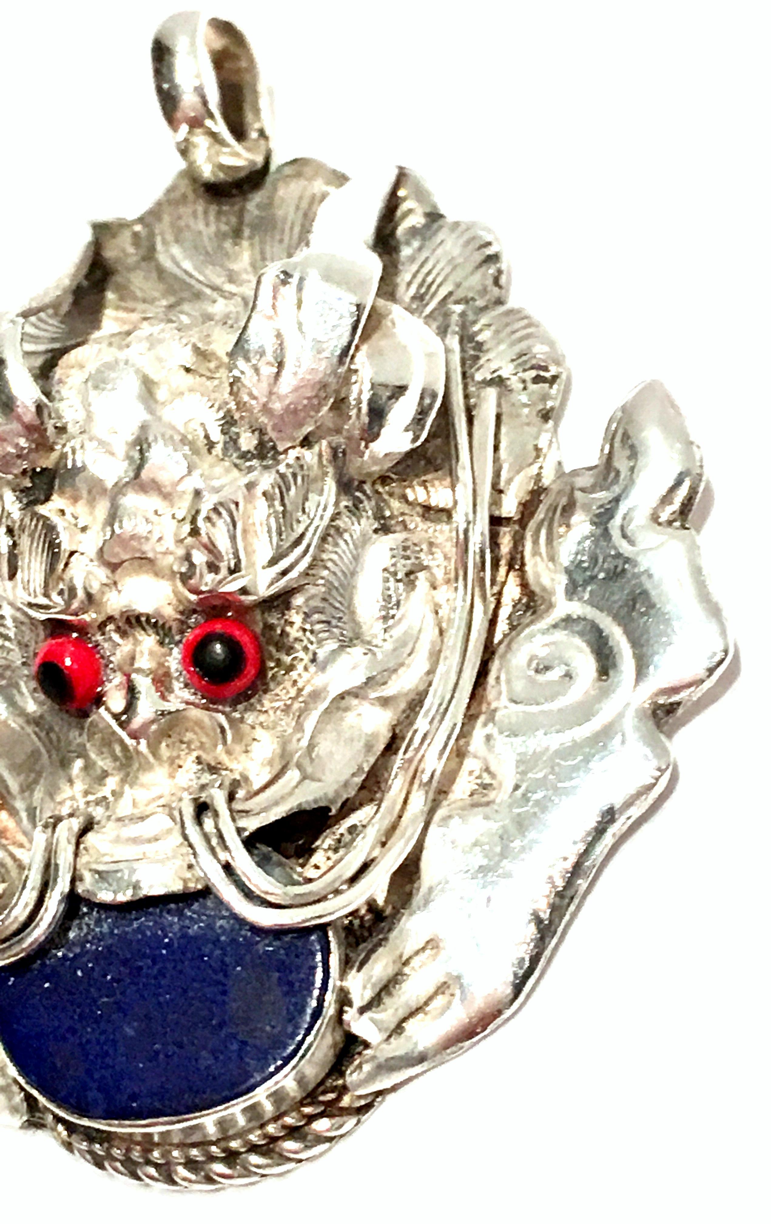 Vintage Nepalese Sterling & Lapis Lazuli Pendant Charm For Sale 1
