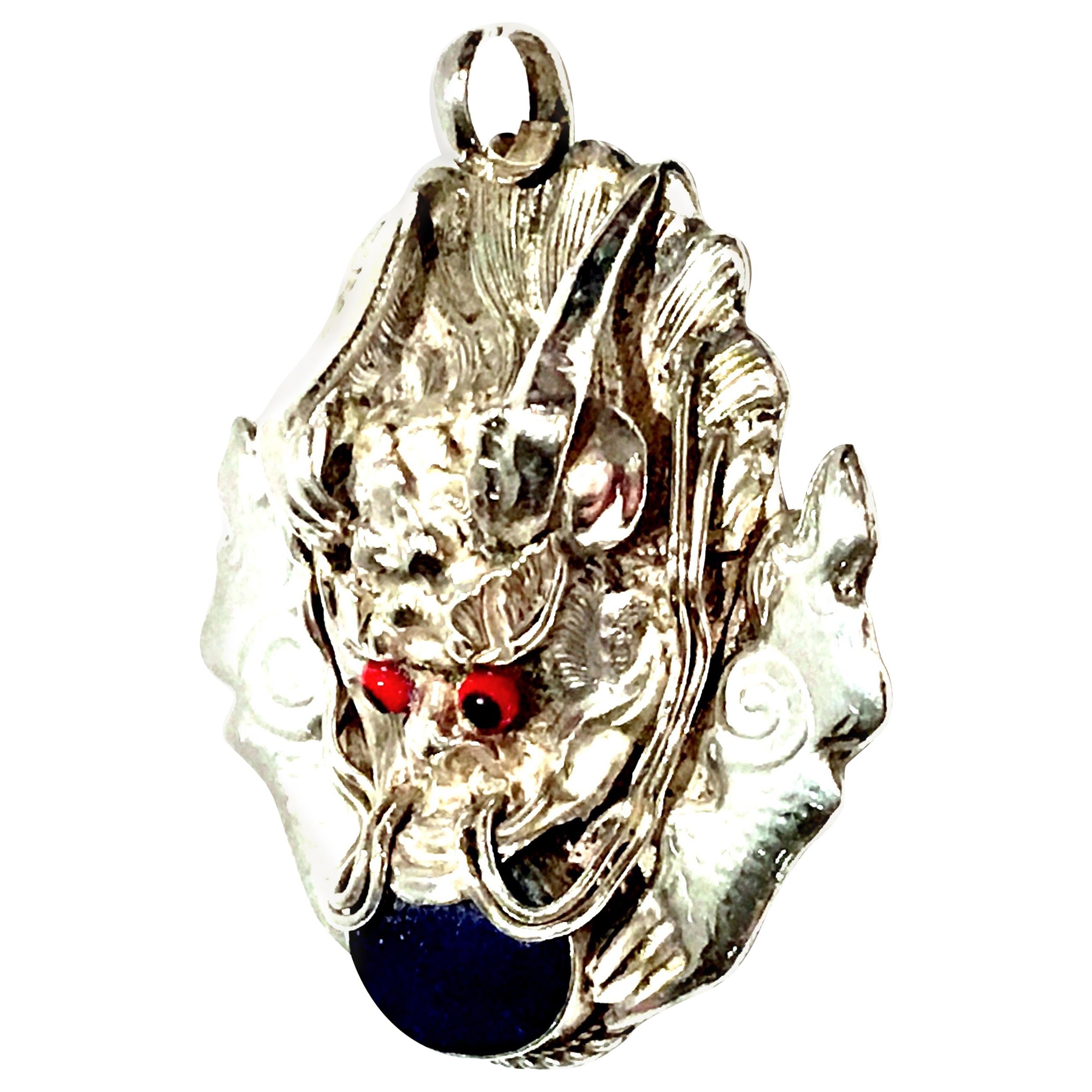 Vintage Nepalese Sterling & Lapis Lazuli Pendant Charm For Sale