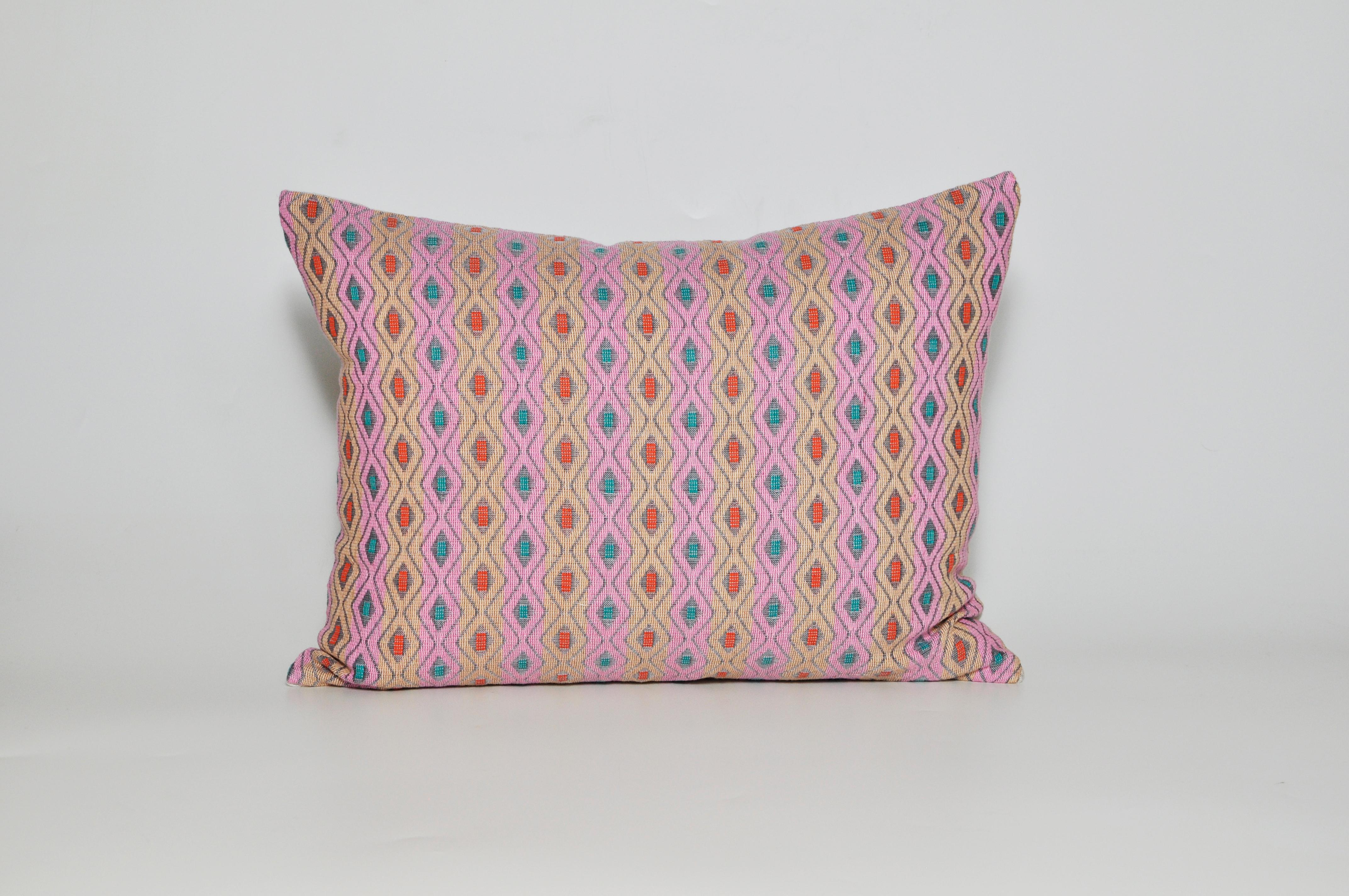 Vintage Nepali pink orange green and yellow Dhaka with Irish linen cushion pillow

Beautiful luxury pillow (cushion) created from vintage ethnic fabric backed in pure Irish linen. Dhaka is the traditional handmade fabric of the indigenous ‘Limbu’
