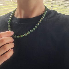 Vintage Nephrite Jade and 18 Carat Gold Bead Necklace
