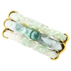 Vintage Nephrite Jade and 18k Yellow Gold Bangle Circa 1990