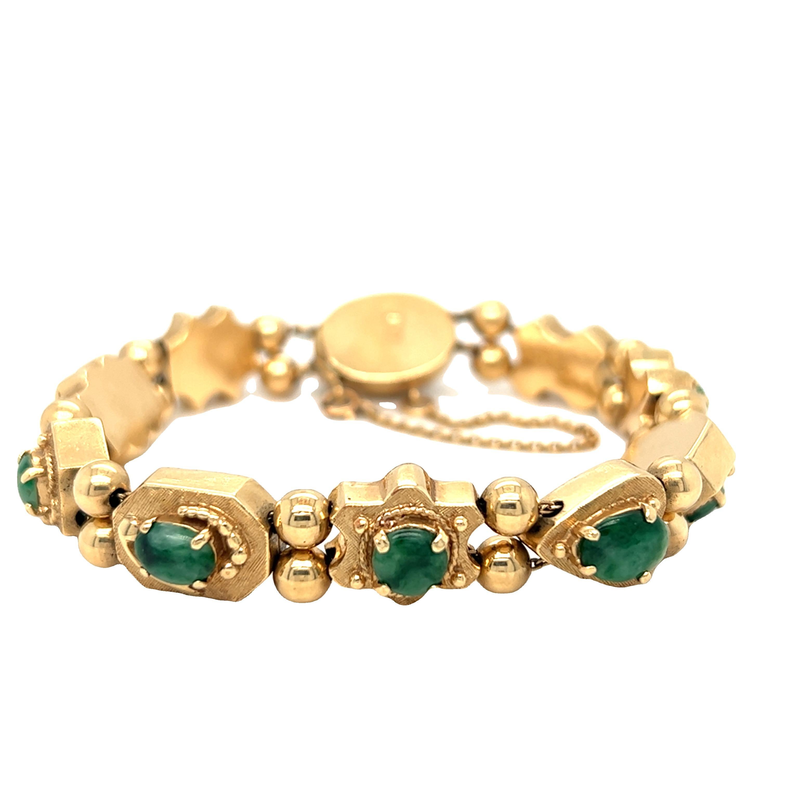 Taille mixte Bracelet vintage en jade néphrite et or jaune 14 carats en vente