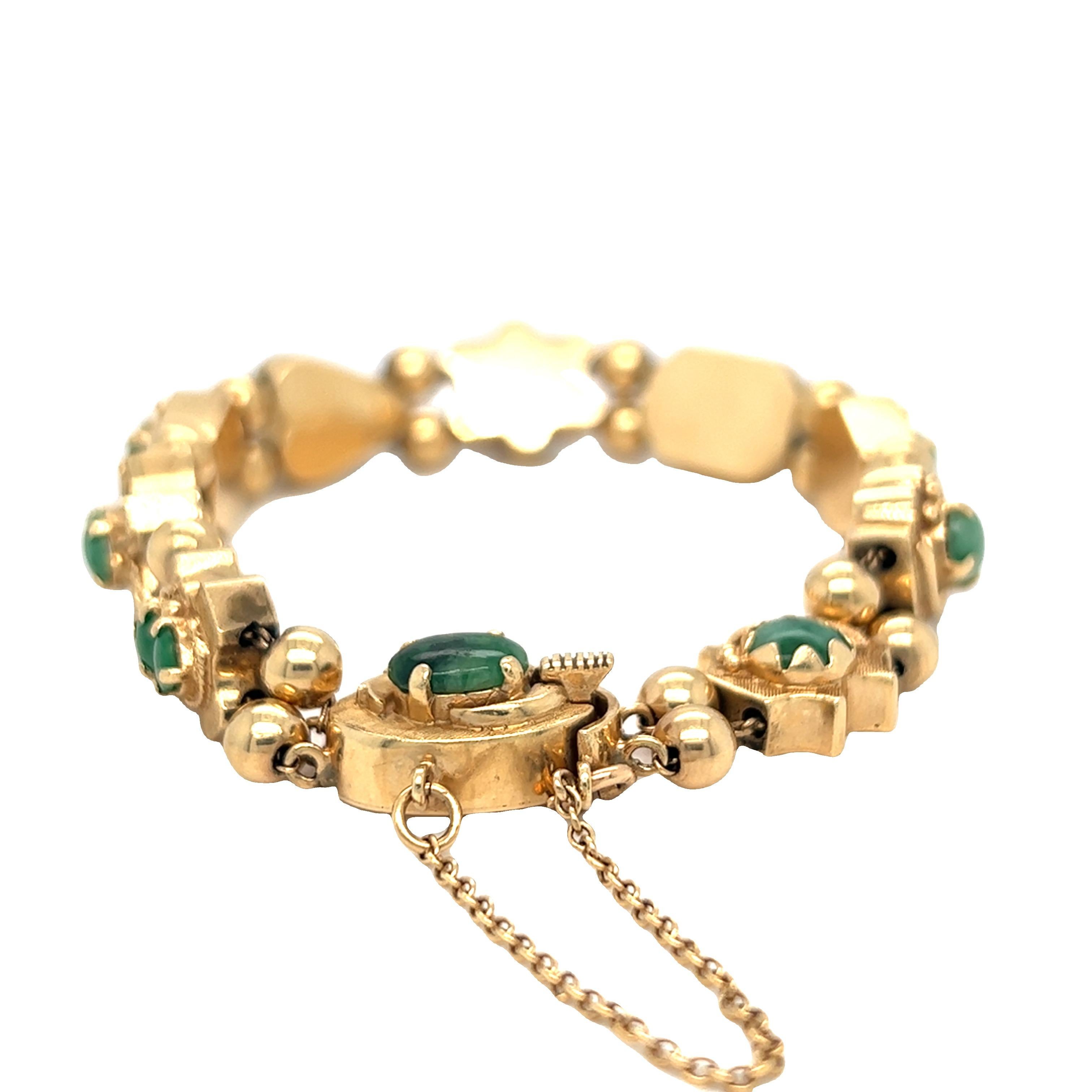 Bracelet vintage en jade néphrite et or jaune 14 carats Bon état - En vente à beverly hills, CA