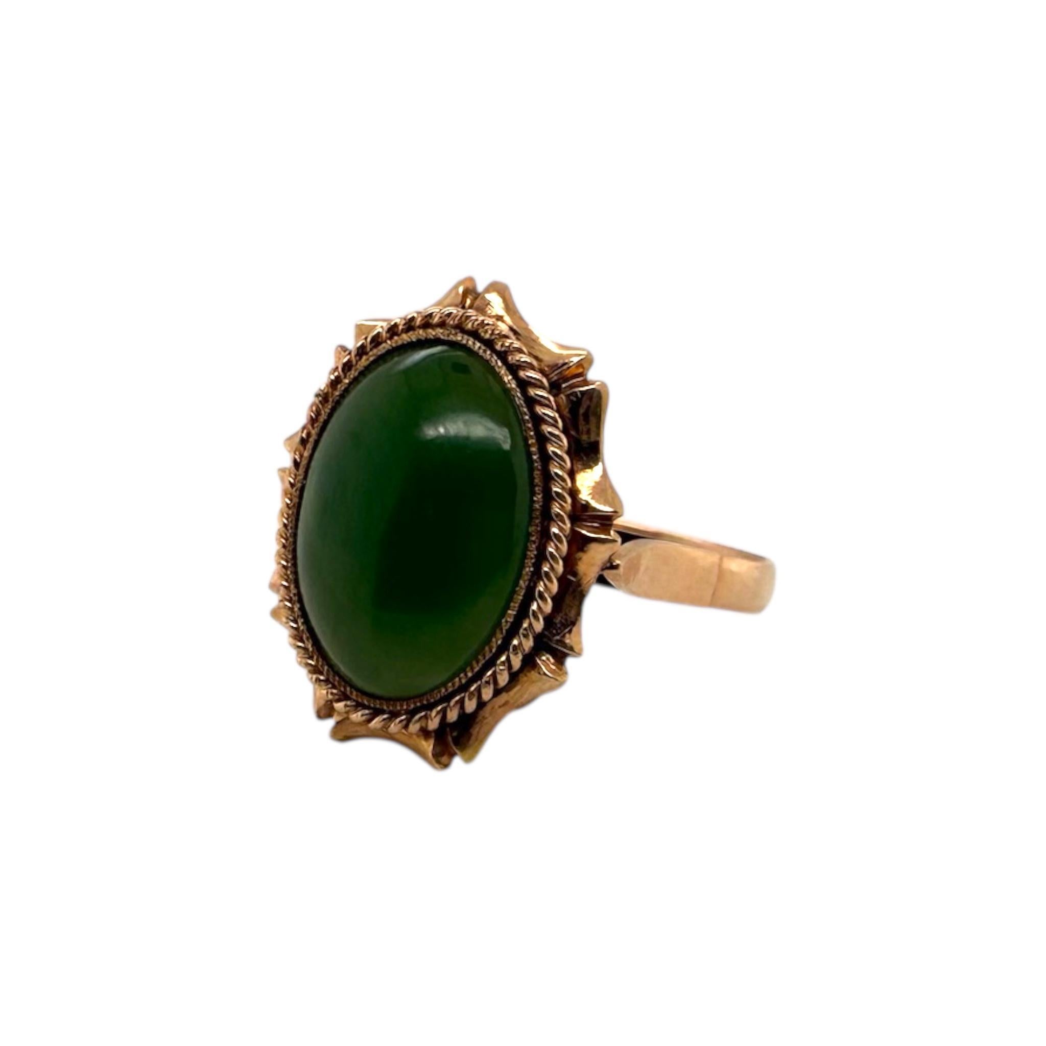Anello di giada nefrite vintage in oro rosa 14K In condizioni ottime in vendita a Montgomery, AL