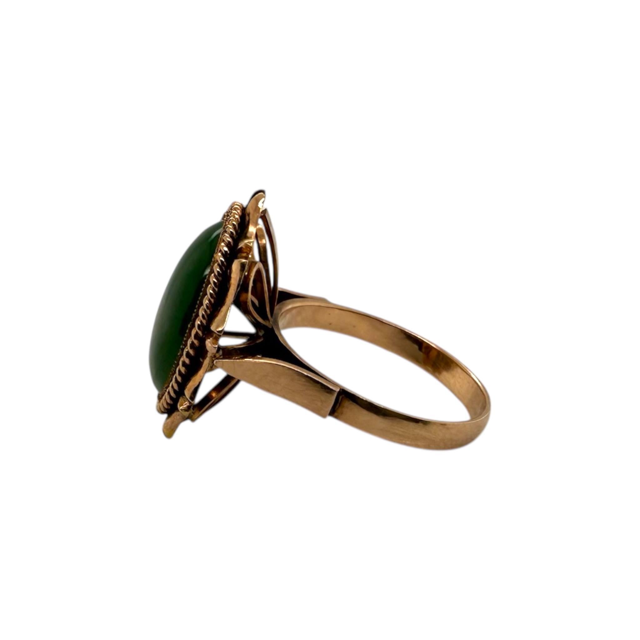 Donna Anello di giada nefrite vintage in oro rosa 14K in vendita