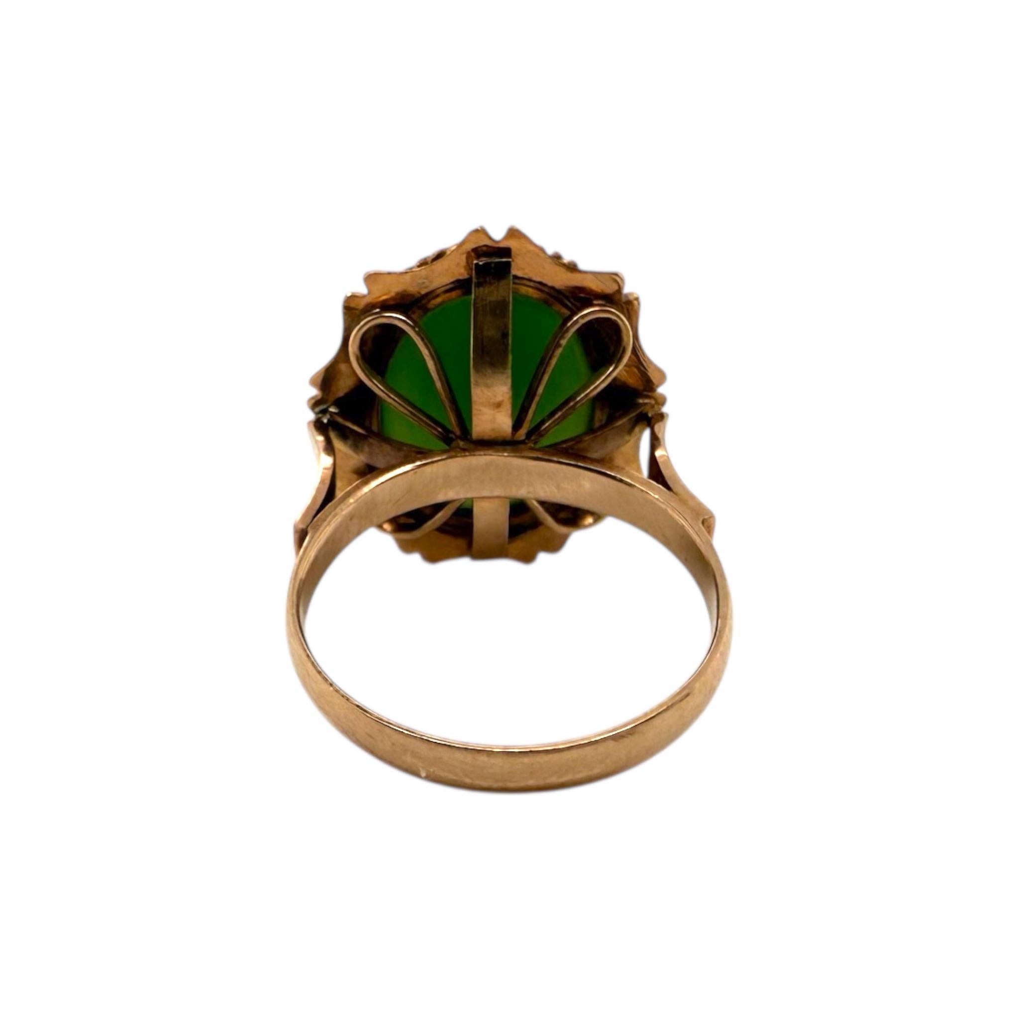 Anello di giada nefrite vintage in oro rosa 14K in vendita 2