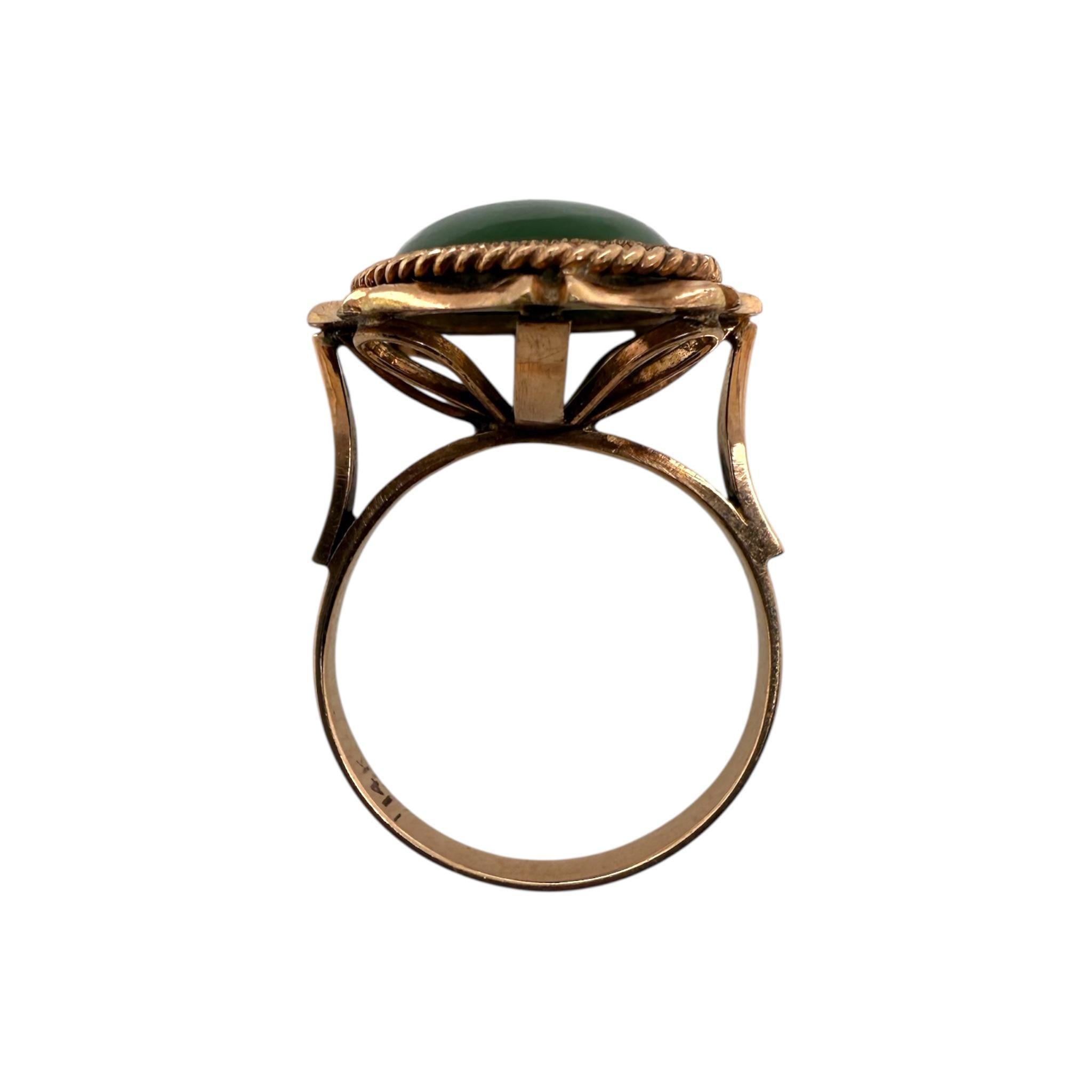 Anello di giada nefrite vintage in oro rosa 14K in vendita 3