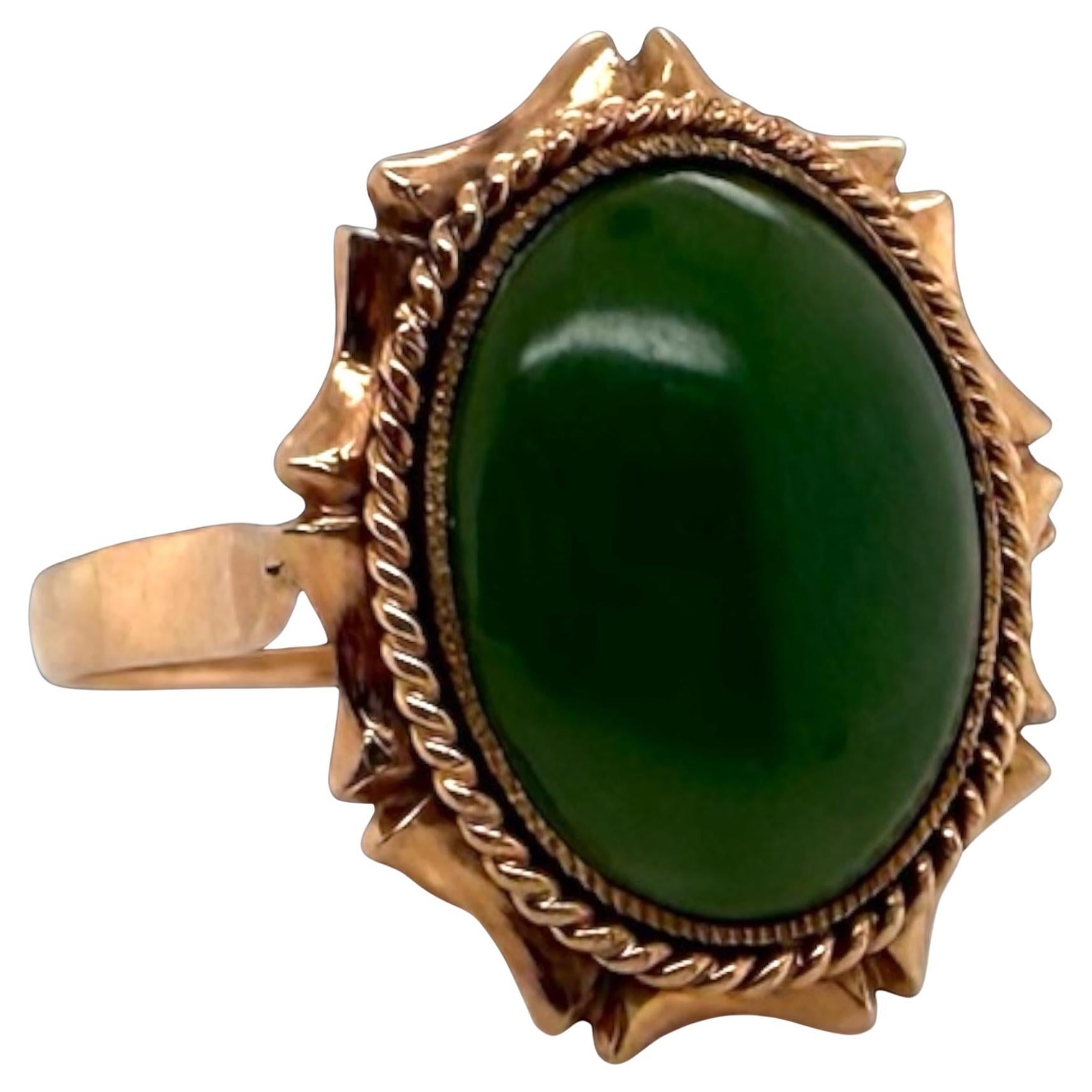 Bague vintage en jade néphrite or rose 14K
