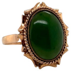 Bague vintage en jade néphrite or rose 14K