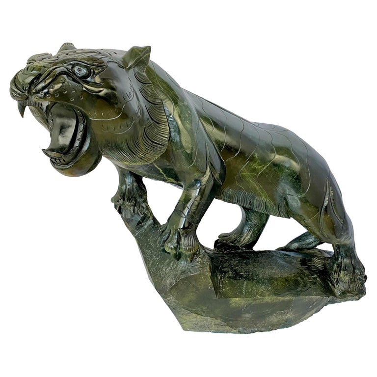 Chinese Nephrite Jade Tiger Sculpture For Sale