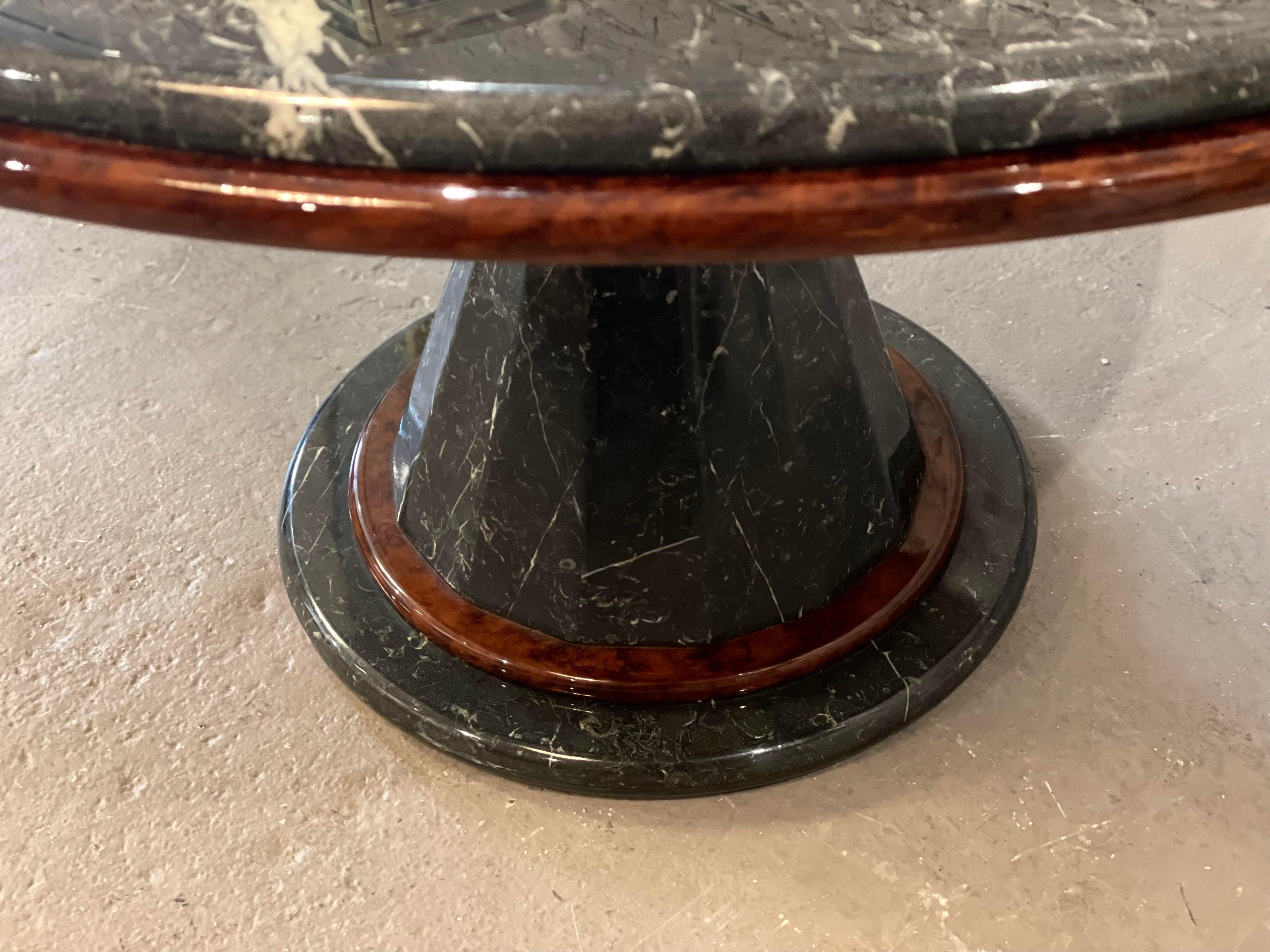 Postmodern Vintage Nero Marquina Black and White Marble Pedestal Dining Table For Sale 5