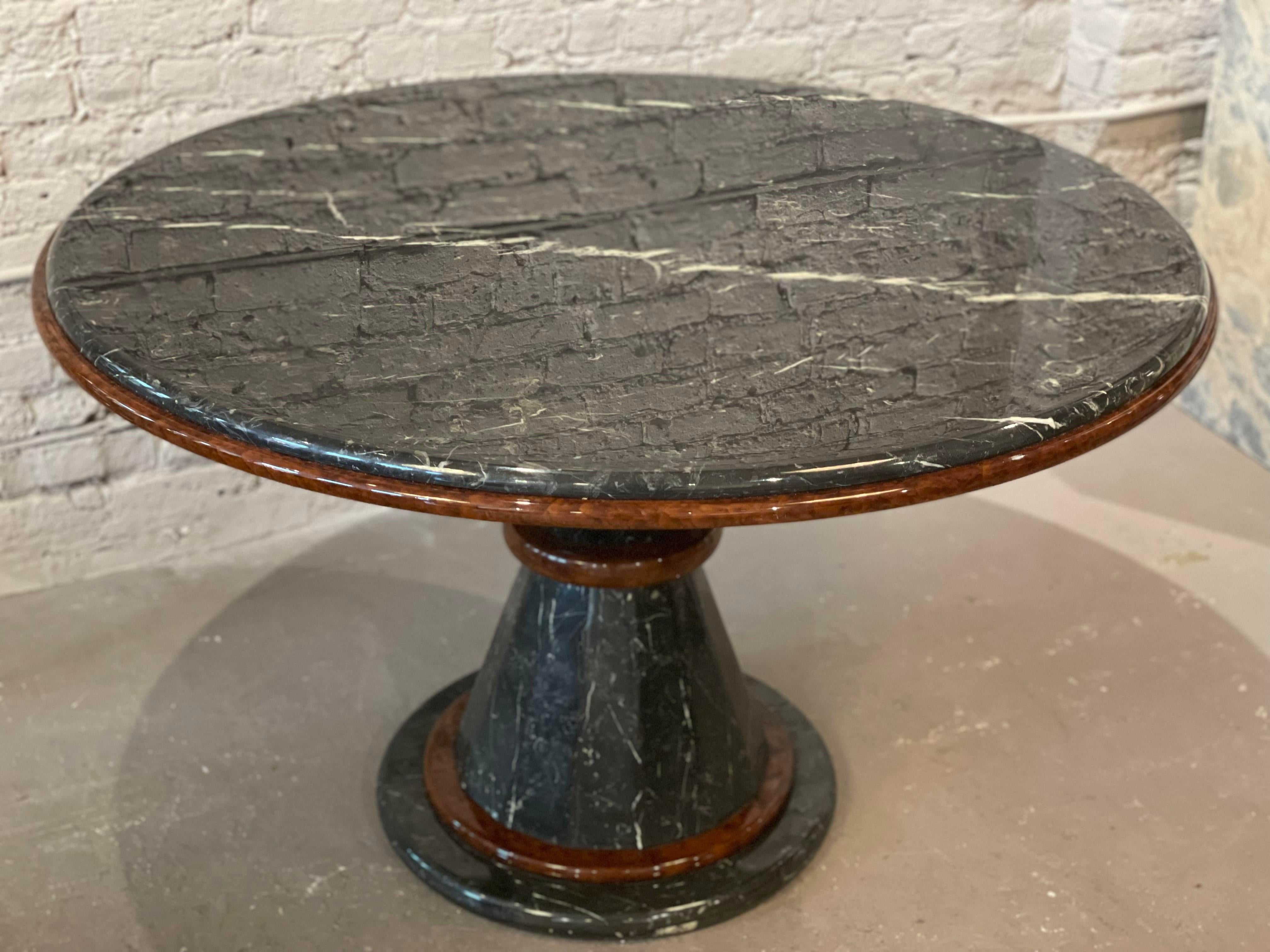 Postmodern Vintage Nero Marquina Black and White Marble Pedestal Dining Table For Sale 6