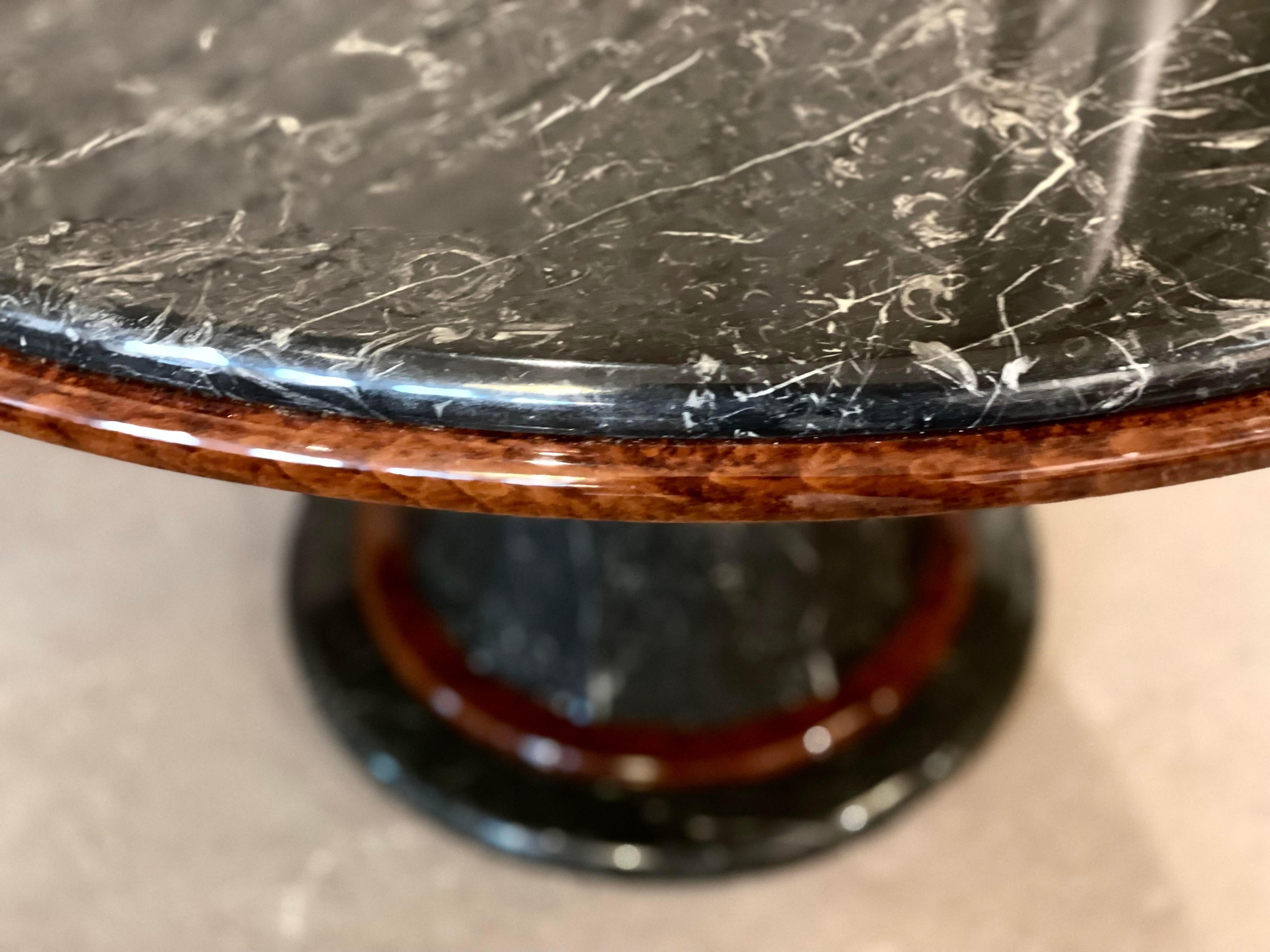 Late 20th Century Postmodern Vintage Nero Marquina Black and White Marble Pedestal Dining Table For Sale