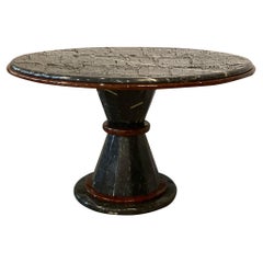 Postmodern Used Nero Marquina Black and White Marble Pedestal Dining Table