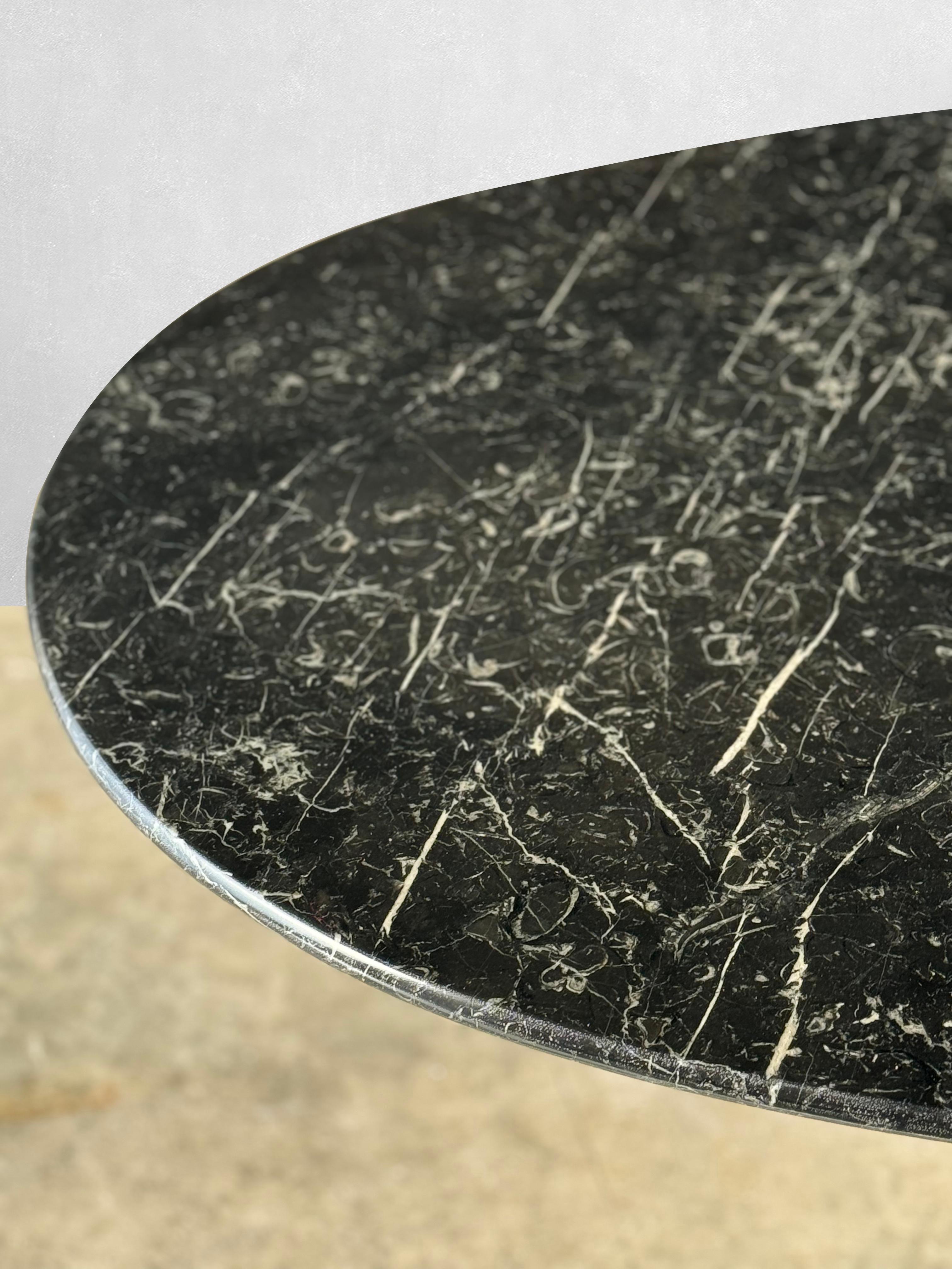 Late 20th Century Vintage Nero Marquina Black Oval Marble Dining Table For Sale