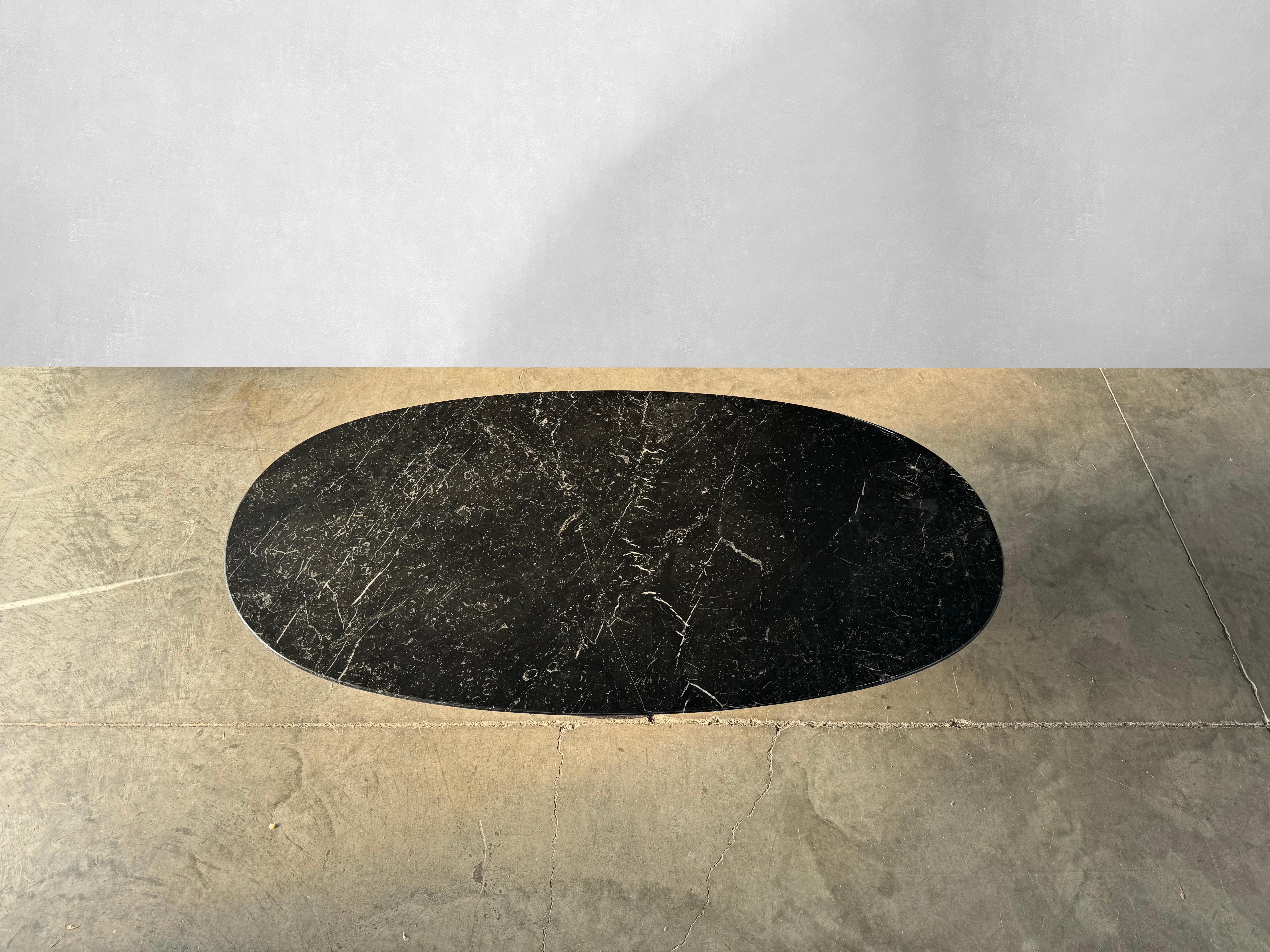Vintage Nero Marquina Black Oval Marble Dining Table For Sale 1