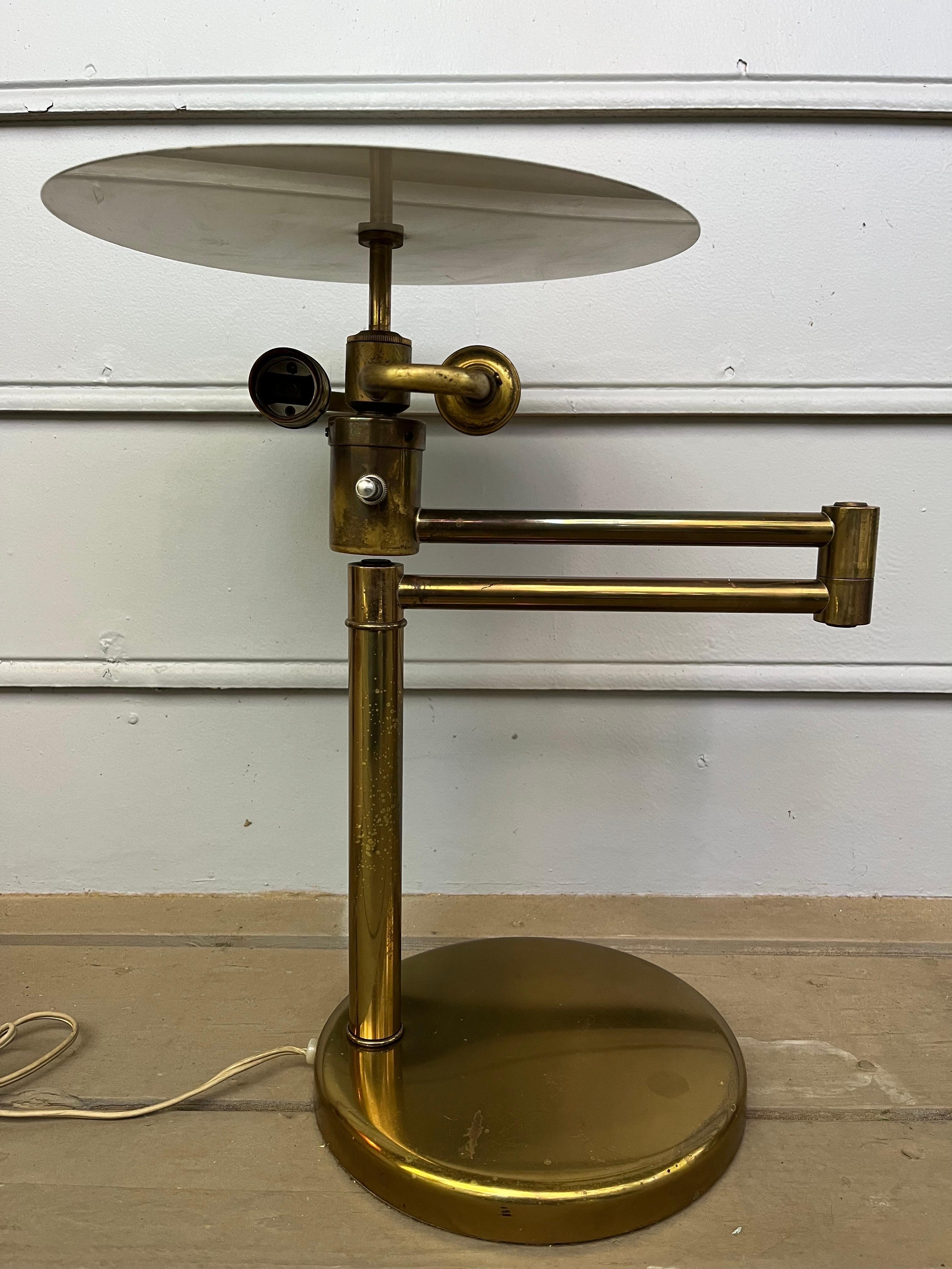 Vintage Nessen Brass Task Desk Table Lamp Original Metal Diffuser Shade Finial For Sale 4