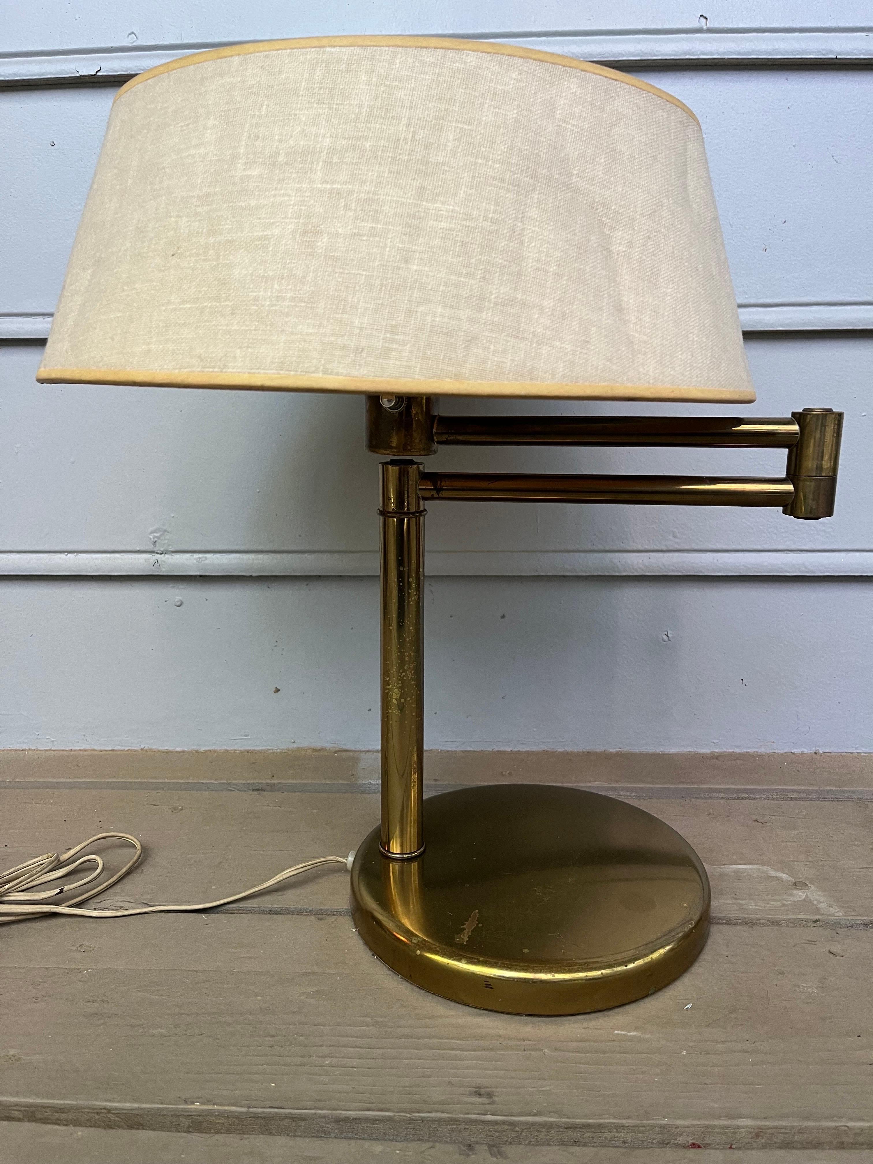 Vintage Nessen Brass Task Desk Table Lamp Original Metal Diffuser Shade Finial For Sale 5