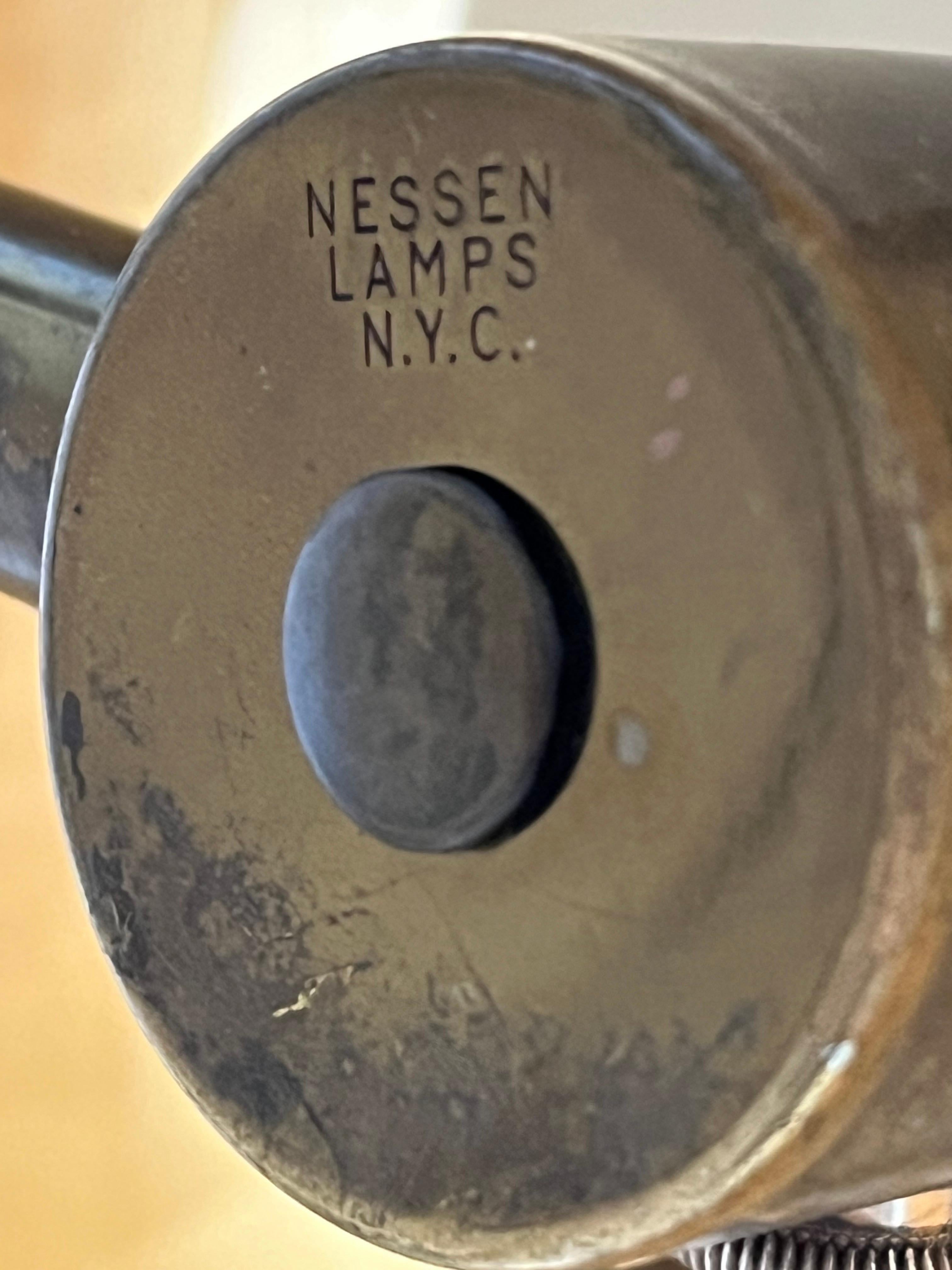 Vintage Nessen Brass Task Desk Table Lamp Original Metal Diffuser Shade Finial In Fair Condition For Sale In Atlanta, GA