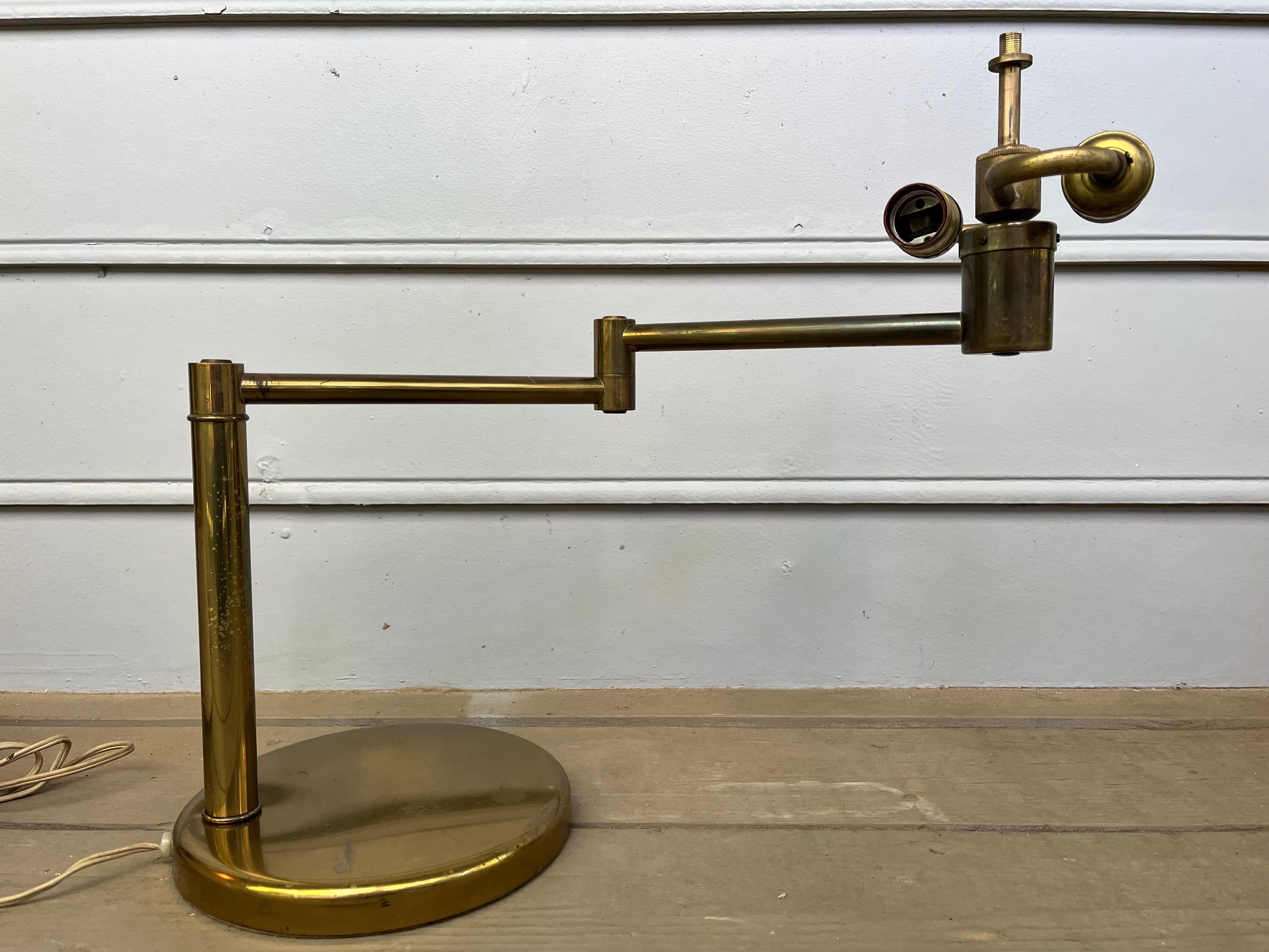 Vintage Nessen Brass Task Desk Table Lamp Original Metal Diffuser Shade Finial For Sale 3