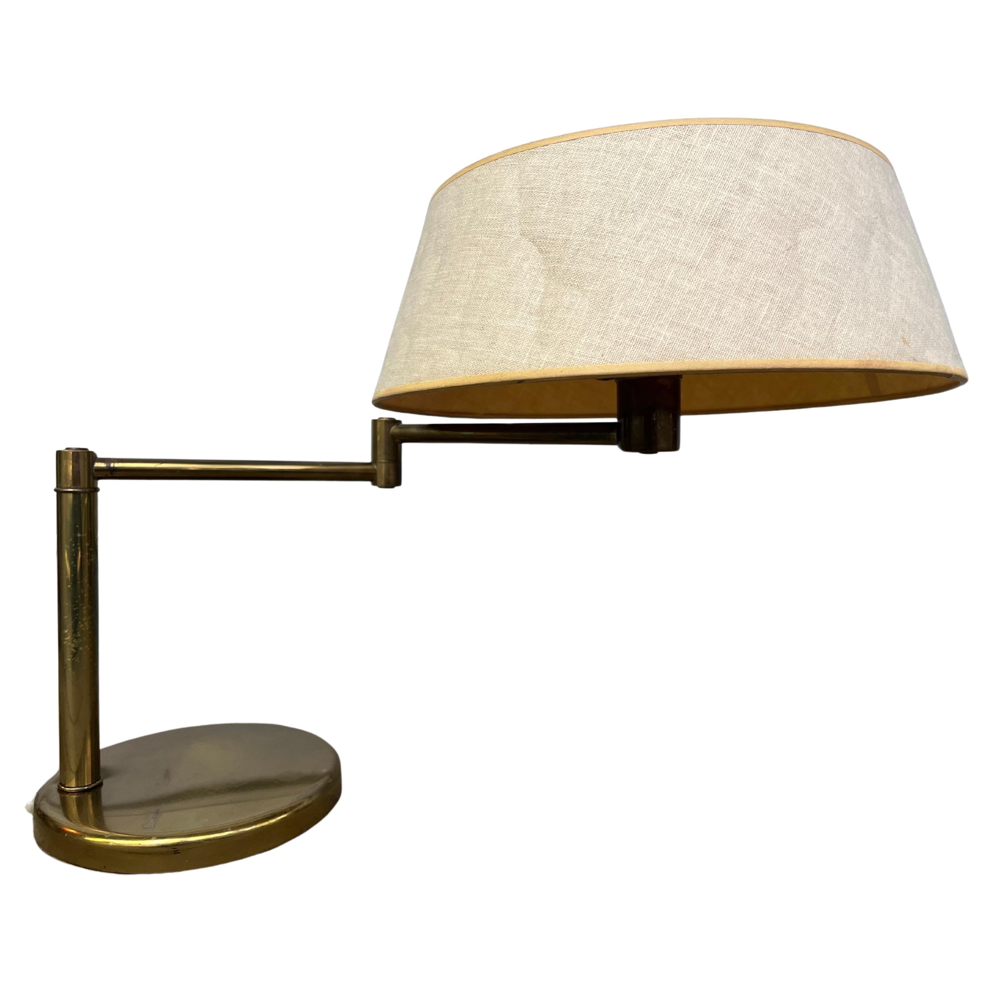 Vintage Nessen Brass Task Desk Table Lamp Original Metal Diffuser Shade Finial For Sale