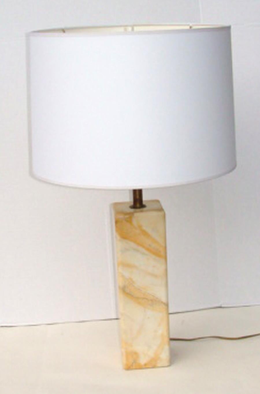 Early 1950s marble base lamp by Nessen Studios. Lamp sockets replaced
after photos were taken. Shade not included (17