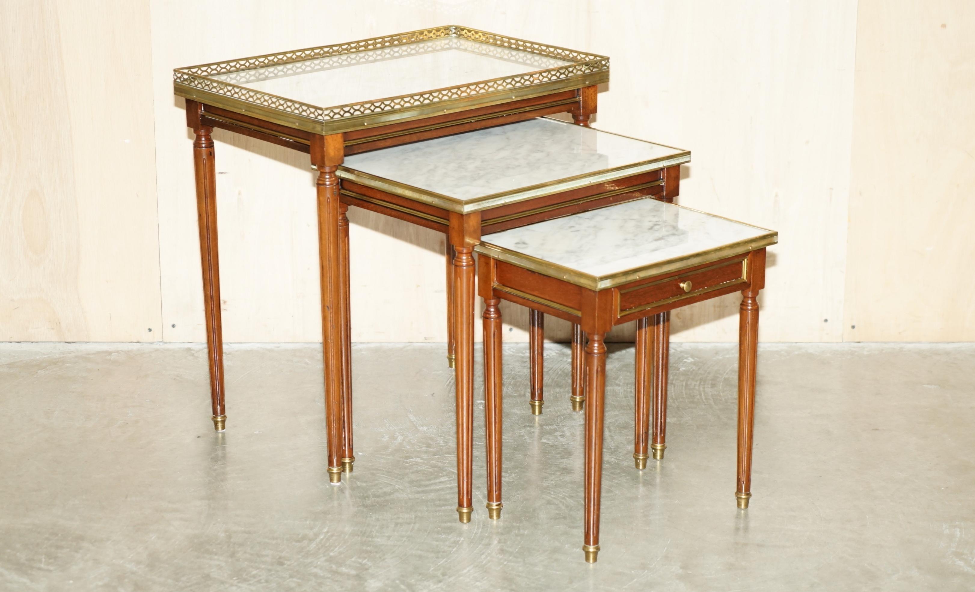 Royal House Antiques

Royal House Antiques is delighted to offer for sale this stunning nest of French Empire tables with gilt brass gallery rails and Italian Carrara Marble tops purchased from Lyon France 

Please note the delivery fee listed is