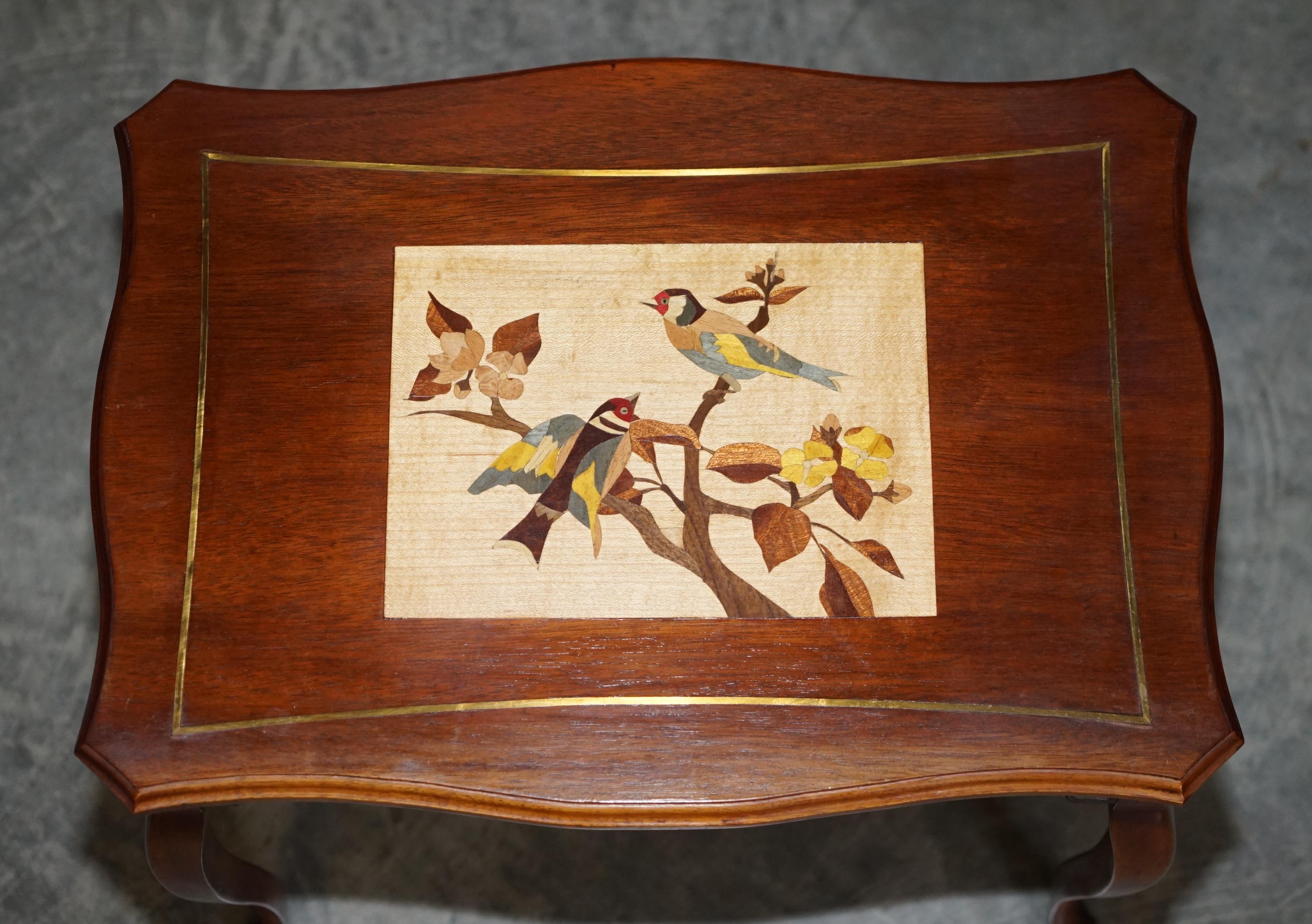 Vintage Nest of Tables with Hand Painted Marquetry Inlaid Tops Very Decorative For Sale 3
