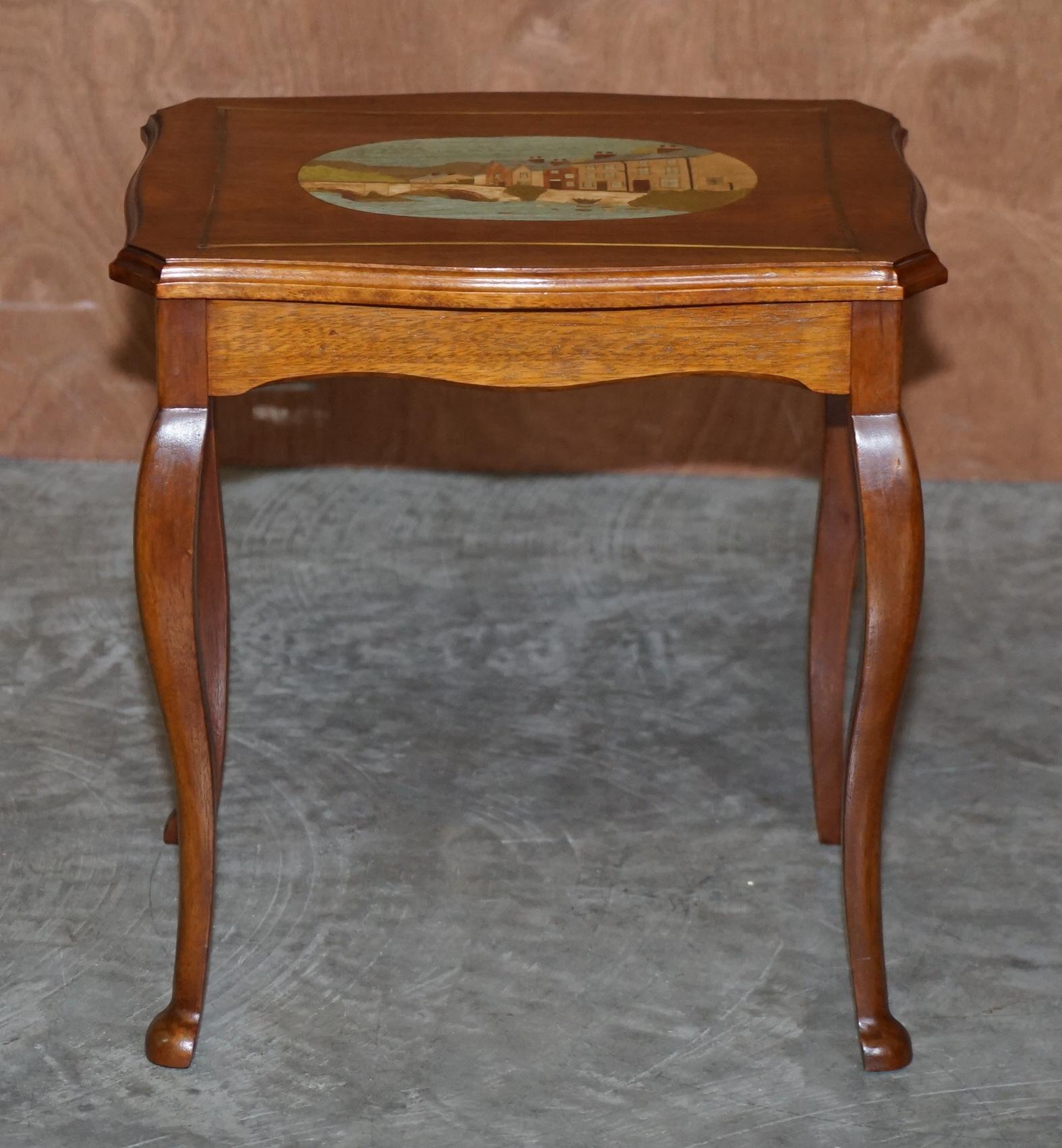 Vintage Nest of Tables with Hand Painted Marquetry Inlaid Tops Very Decorative For Sale 6
