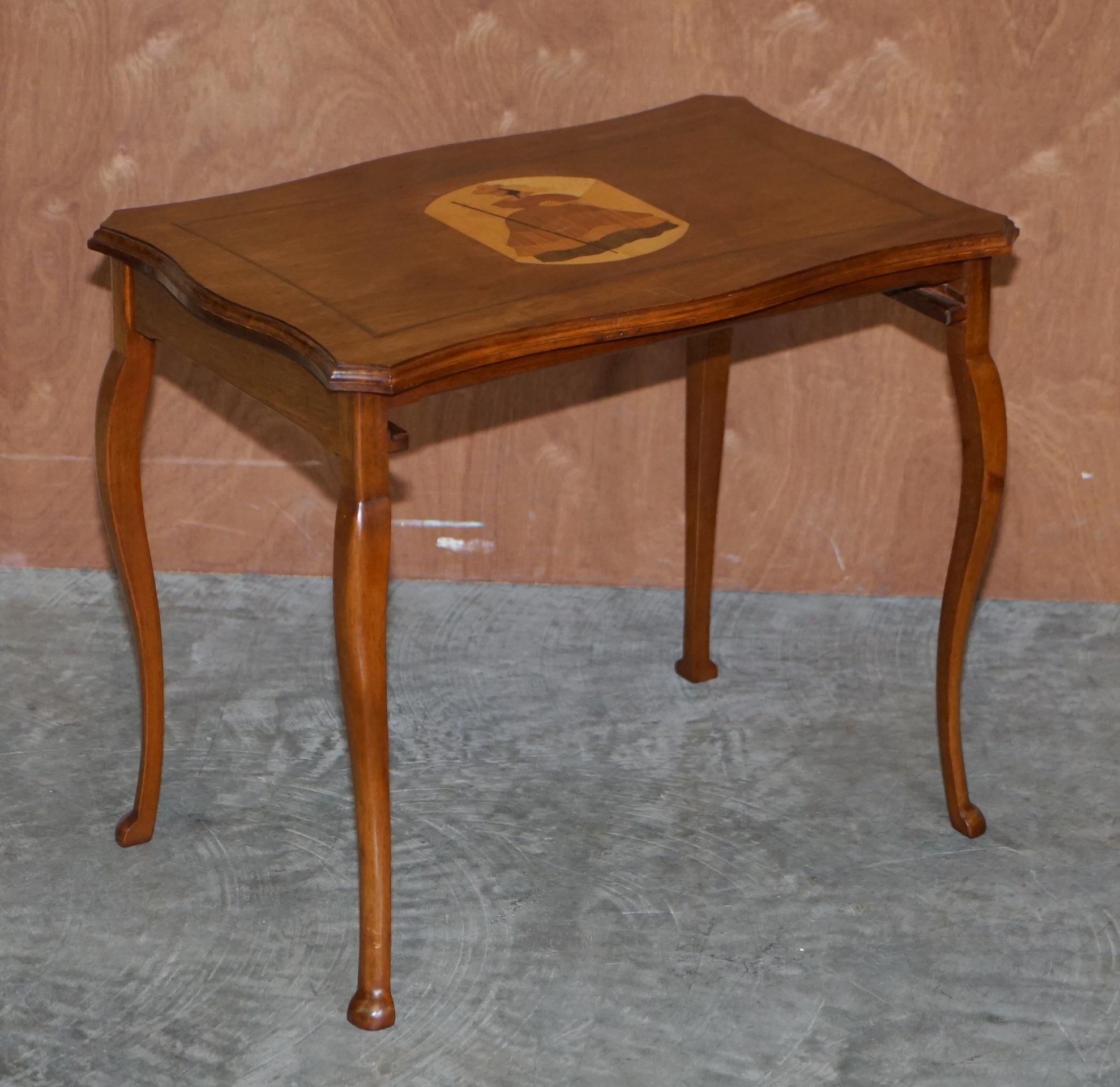 Country Vintage Nest of Tables with Hand Painted Marquetry Inlaid Tops Very Decorative For Sale