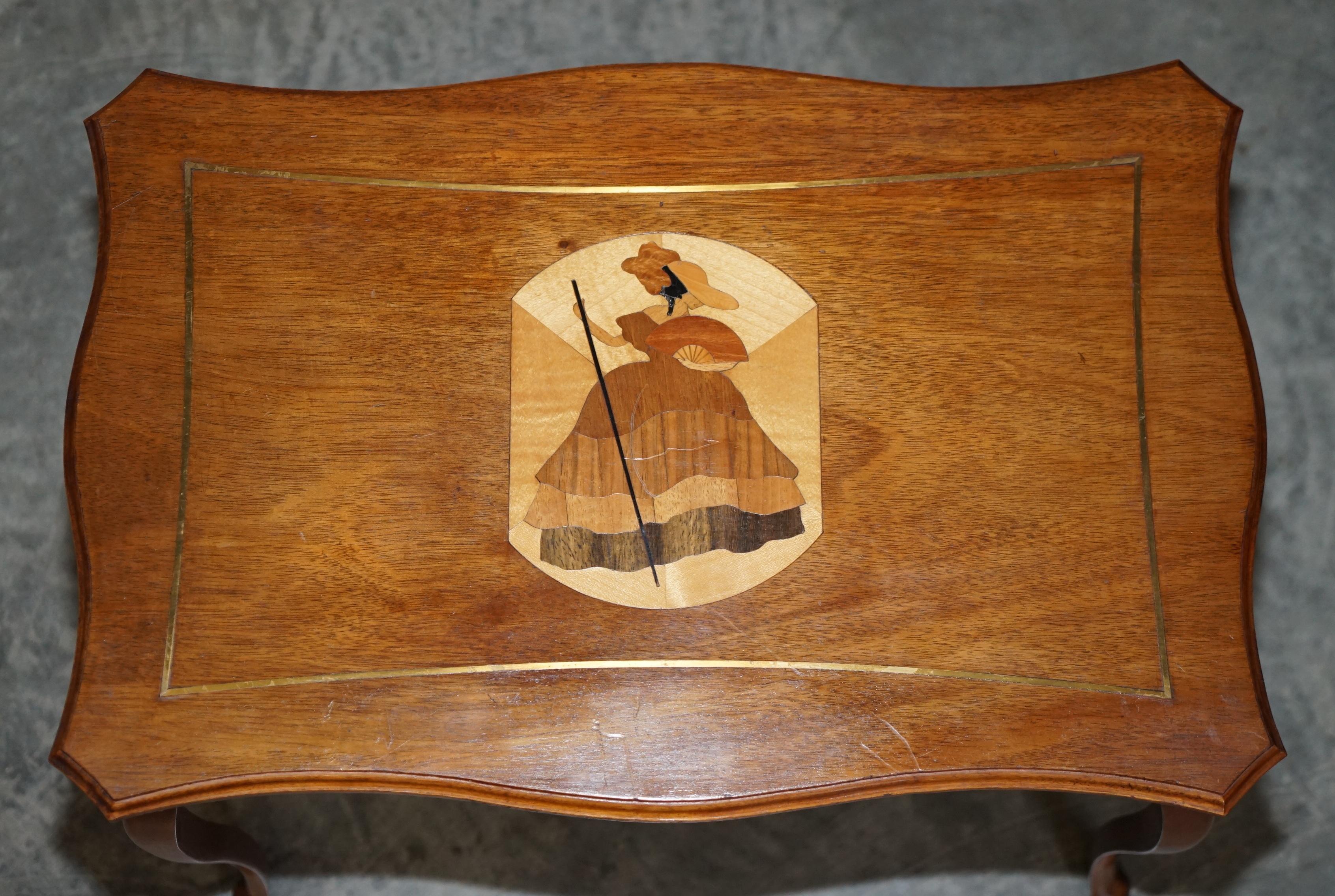 Hand-Painted Vintage Nest of Tables with Hand Painted Marquetry Inlaid Tops Very Decorative For Sale