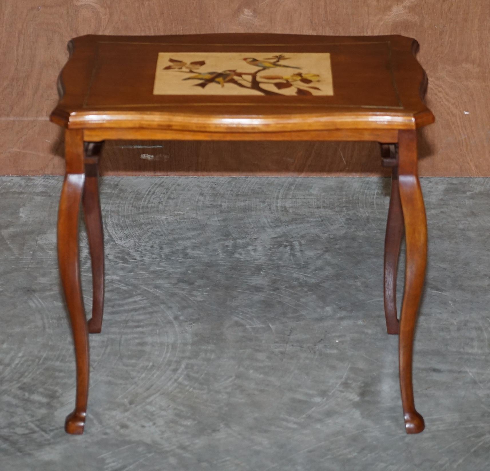 Vintage Nest of Tables with Hand Painted Marquetry Inlaid Tops Very Decorative For Sale 2
