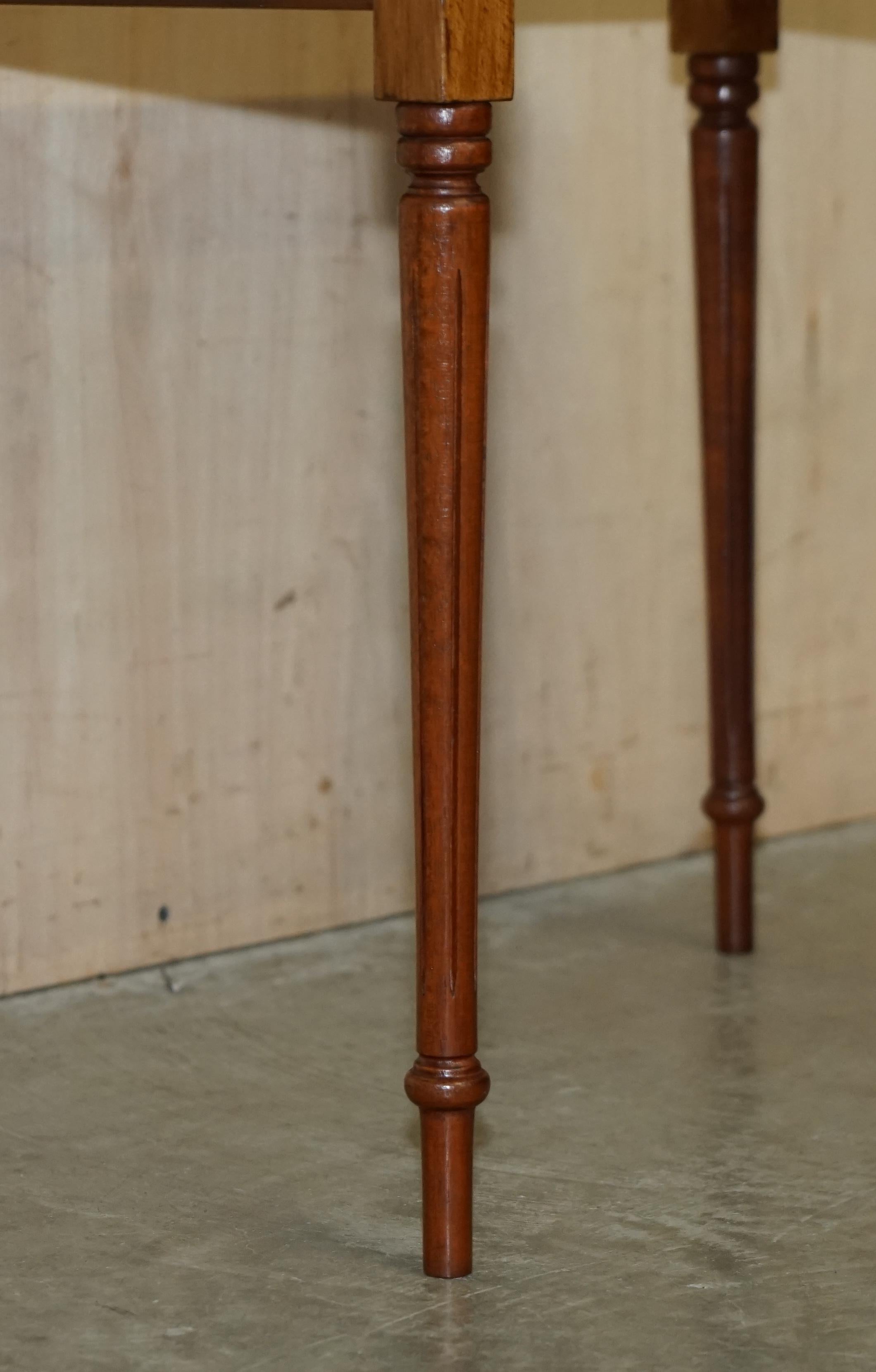 Vintage Nest of Three Hardwood with Gold Leaf Embossed Green Leather Tops Tables For Sale 2