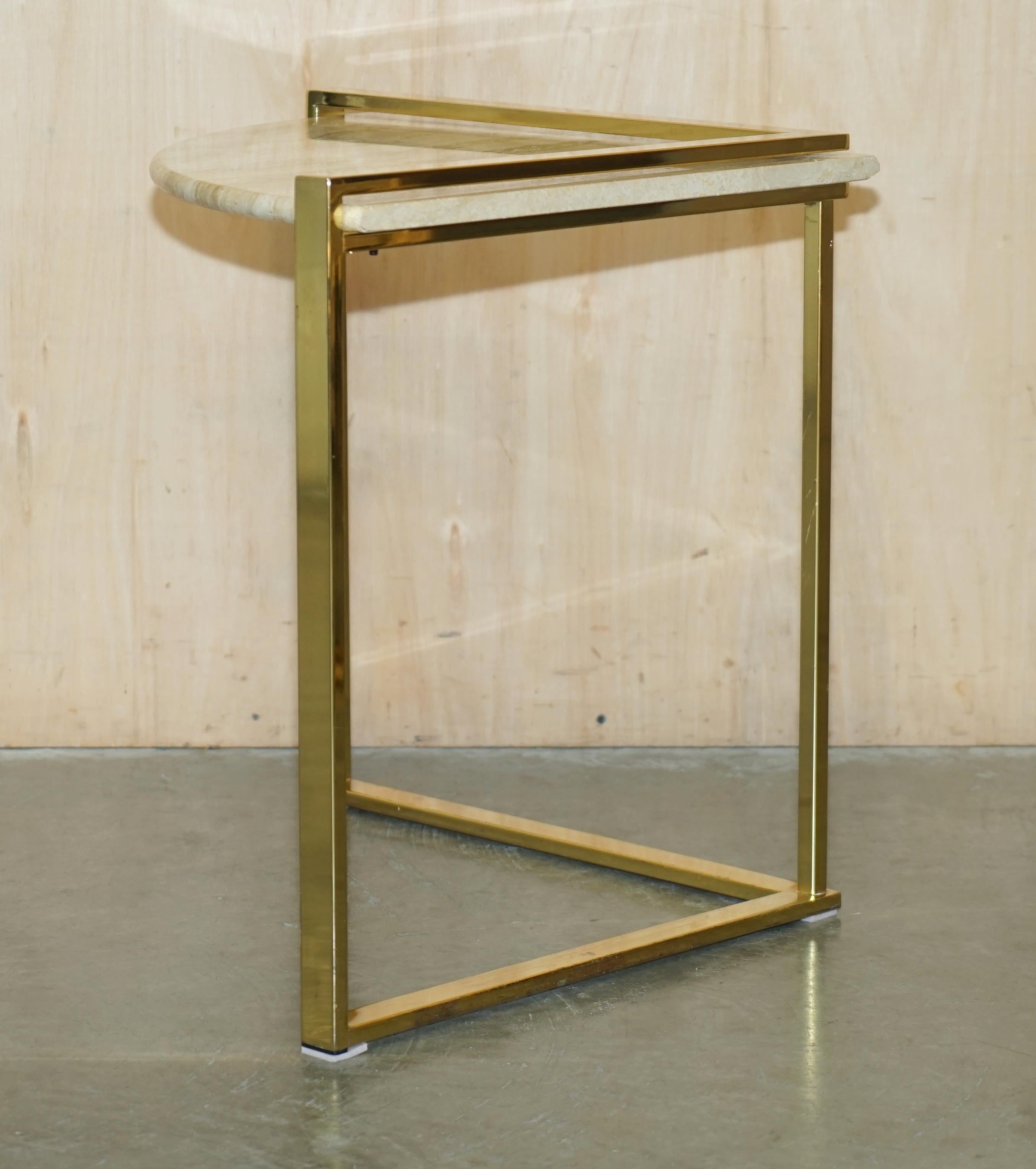 ViNTAGE NEST OF THREE MARBLE AND BRASS CORNER TABLES LOVELY MID CENTRUY LOOk ! en vente 6