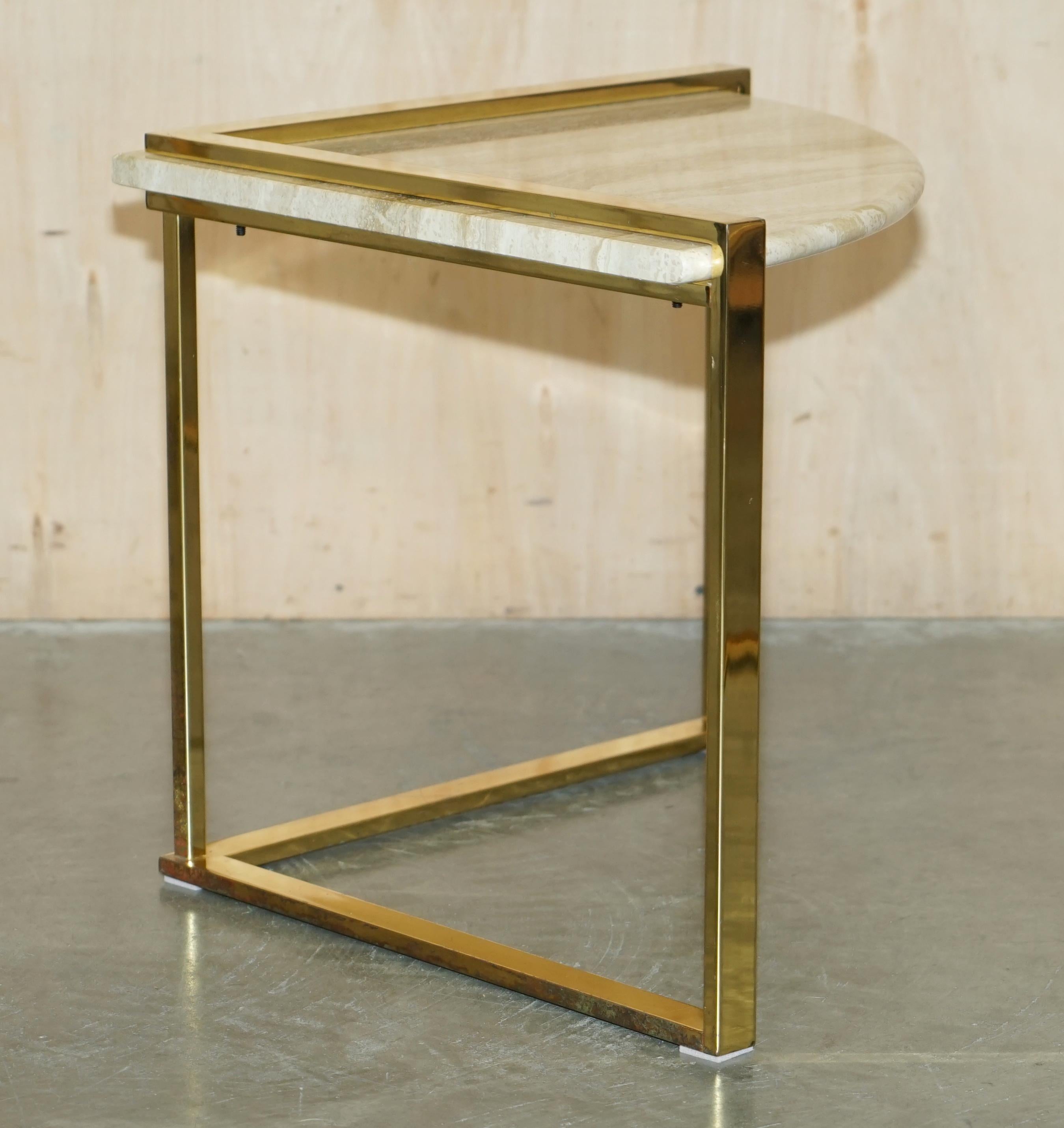ViNTAGE NEST OF THREE MARBLE AND BRASS CORNER TABLES LOVELY MID CENTRUY LOOk ! en vente 10