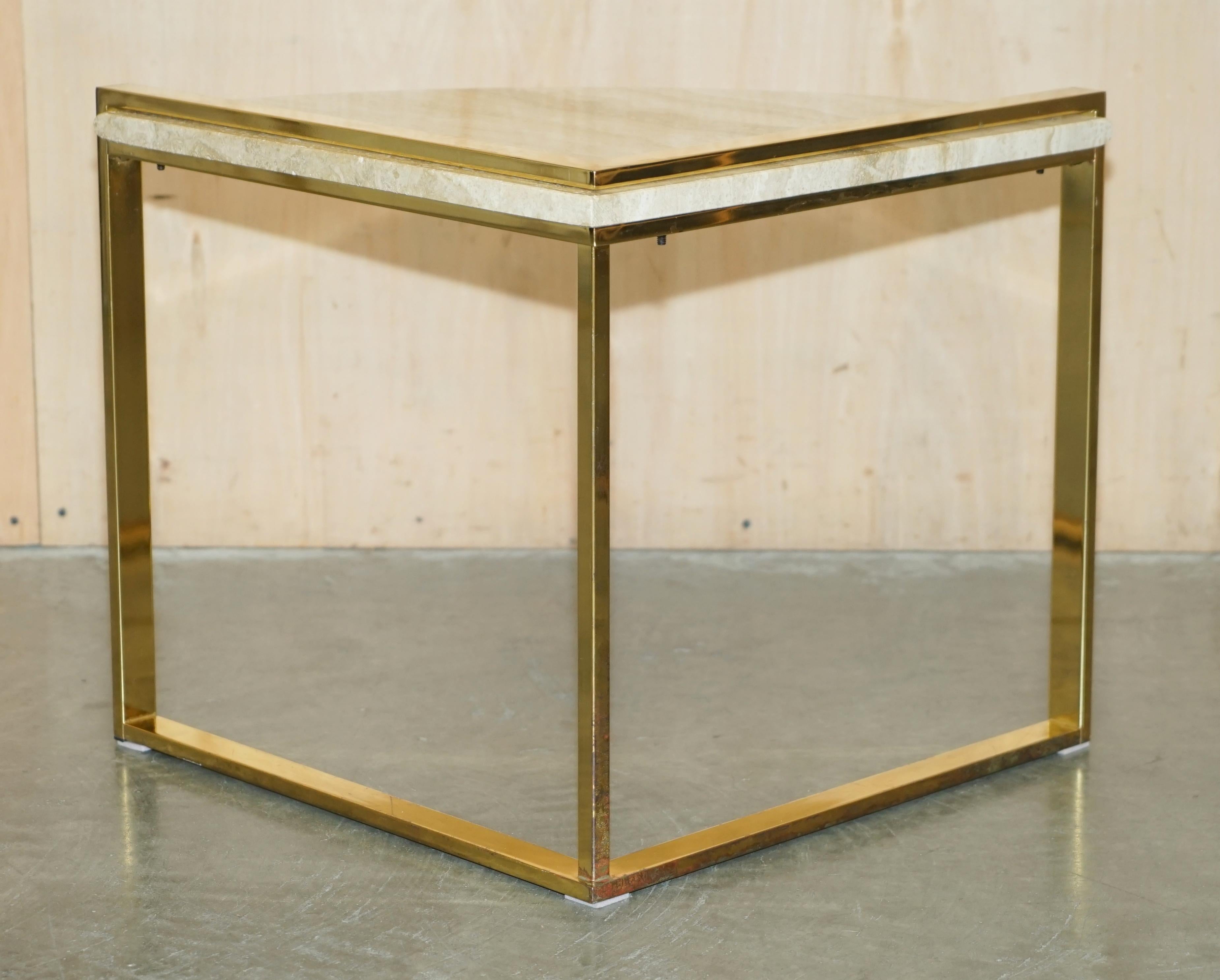 ViNTAGE NEST OF THREE MARBLE AND BRASS CORNER TABLES LOVELY MID CENTRUY LOOk ! en vente 11