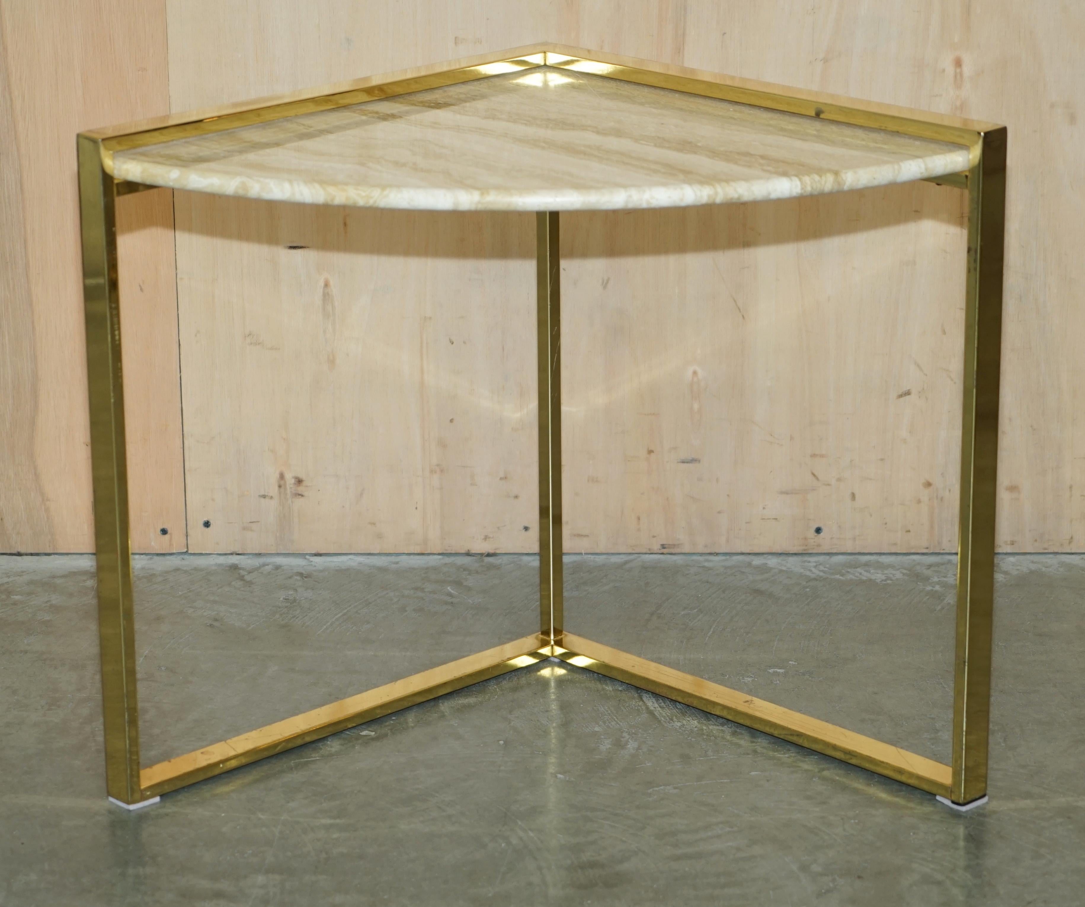 Hand-Crafted ViNTAGE NEST OF THREE MARBLE AND BRASS CORNER TABLES LOVELY MID CENTRUY LOOk! For Sale