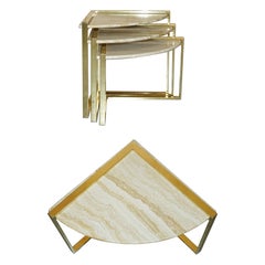 ViNTAGE NEST OF THREE MARBLE AND BRASS CORNER TABLES LOVELY MID CENTRUY LOOk !
