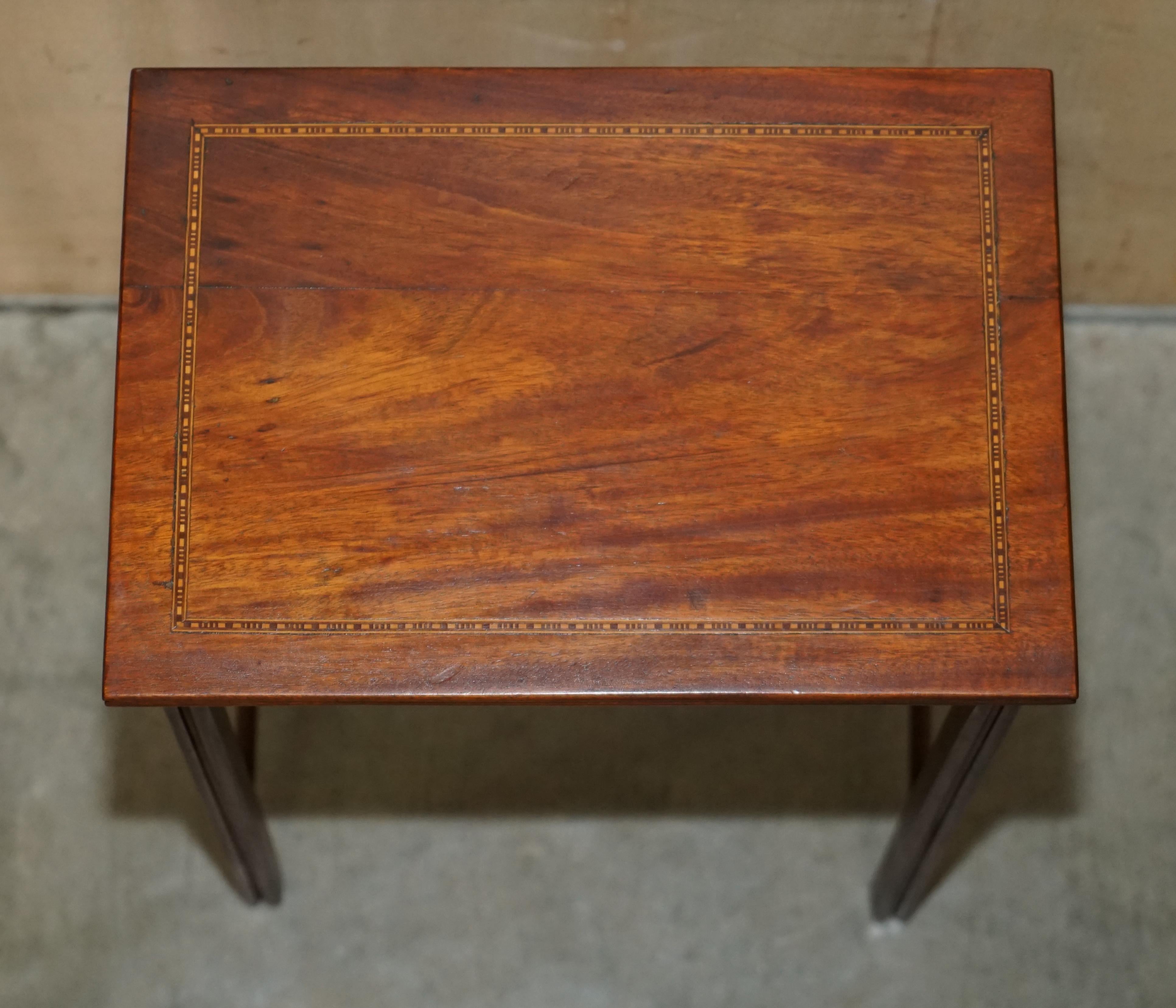 Vintage Nest of Two Flamed Hardwood Tables with Lovely Boxwood Inlaid Boarder's For Sale 1