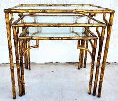 Vintage Nesting Tables Gilded Faux Bamboo Set of 3