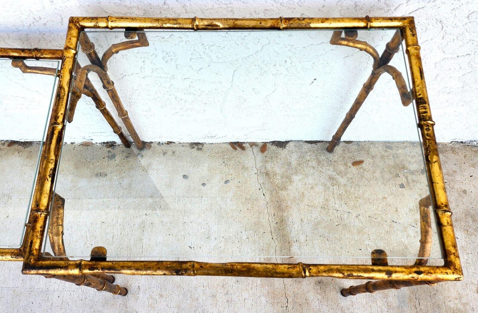 Vintage Nesting Tables Gilded Faux Bamboo Set of 3 For Sale 1