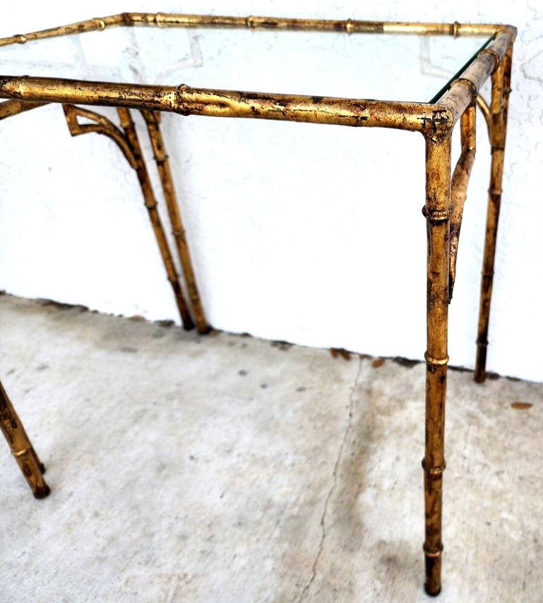 Vintage Nesting Tables Gilded Faux Bamboo Set of 3 For Sale 2