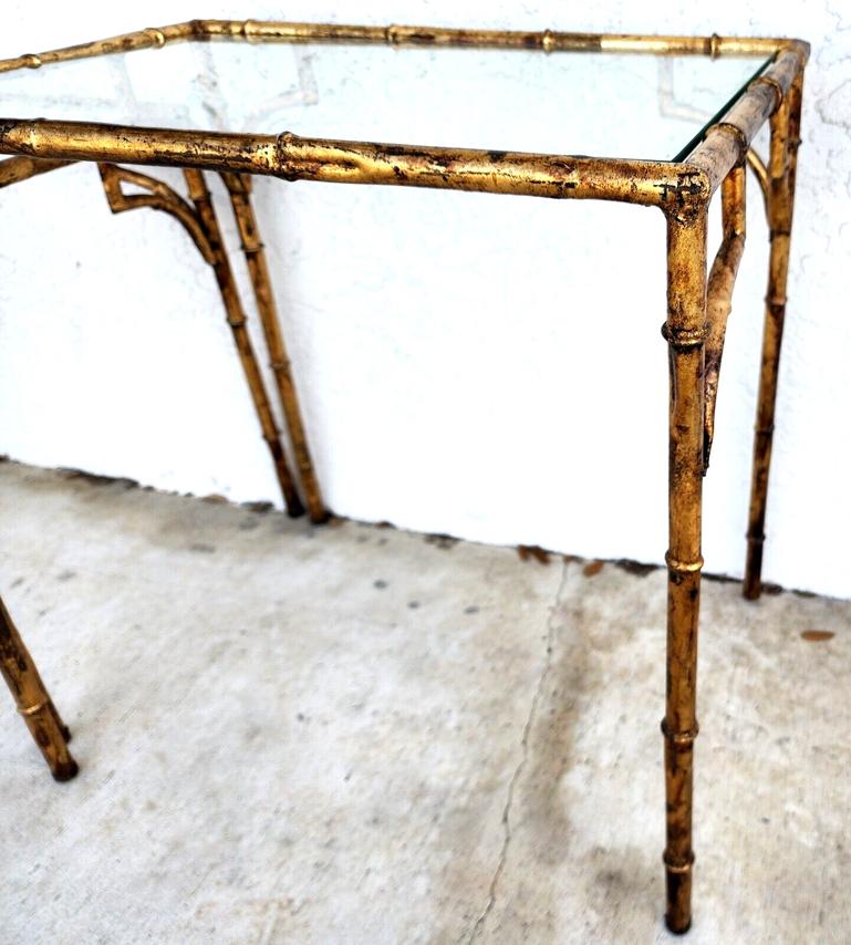 Vintage Nesting Tables Gilded Faux Bamboo Set of 3 For Sale 3