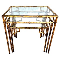Vintage Nesting Tables Gilded Faux Bamboo Set of 3