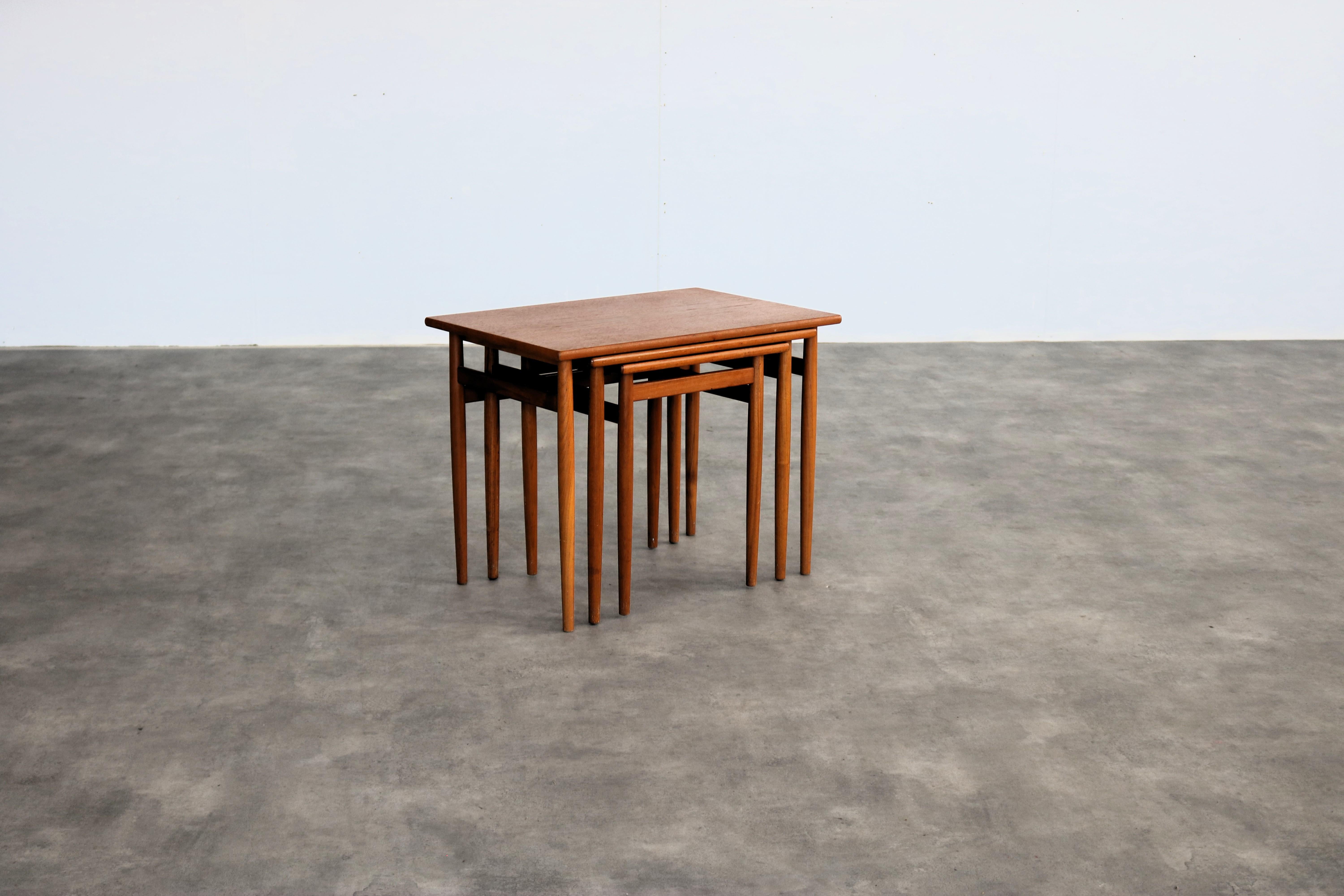 
Vintage nesting tables  side tables  teak  Swedish

period  1960s
design  unknown  Sweden
condition  good  minor signs of wear
size  48 x 61 x 40 cm (H x W x D) (largest table)

details  teak; set of 3;

item number  2896